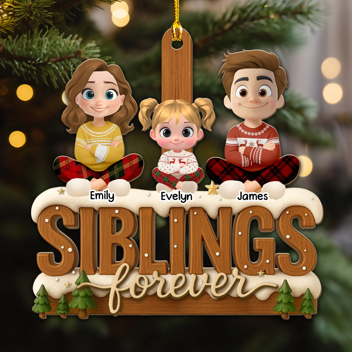 Connected by Heart Always - Personalized Custom 3D Effect Wood Ornament - Image 2