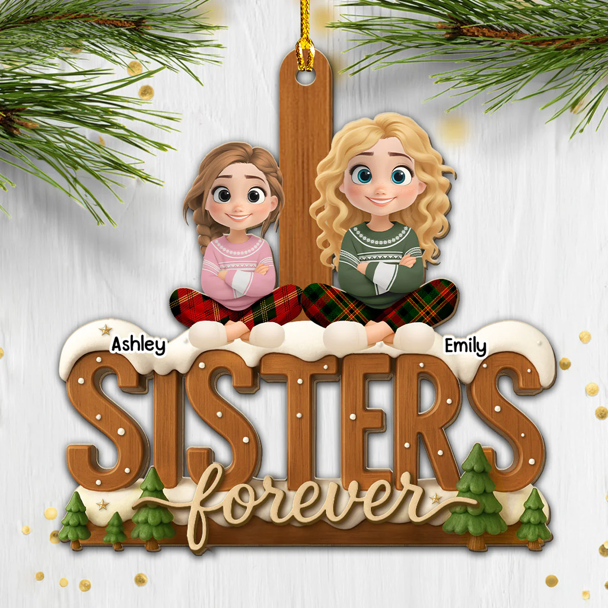 Connected by Heart Always - Personalized Custom 3D Effect Wood Ornament - Image 3