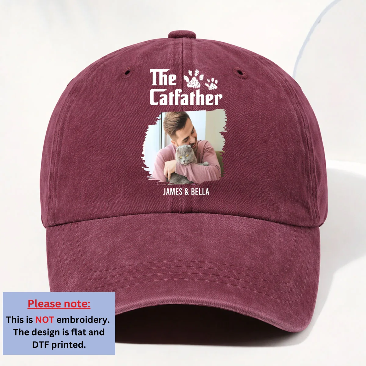 Cool Cat Father Retro Photo - Personalized Custom Vintage Washed Denim Cap - Image 8