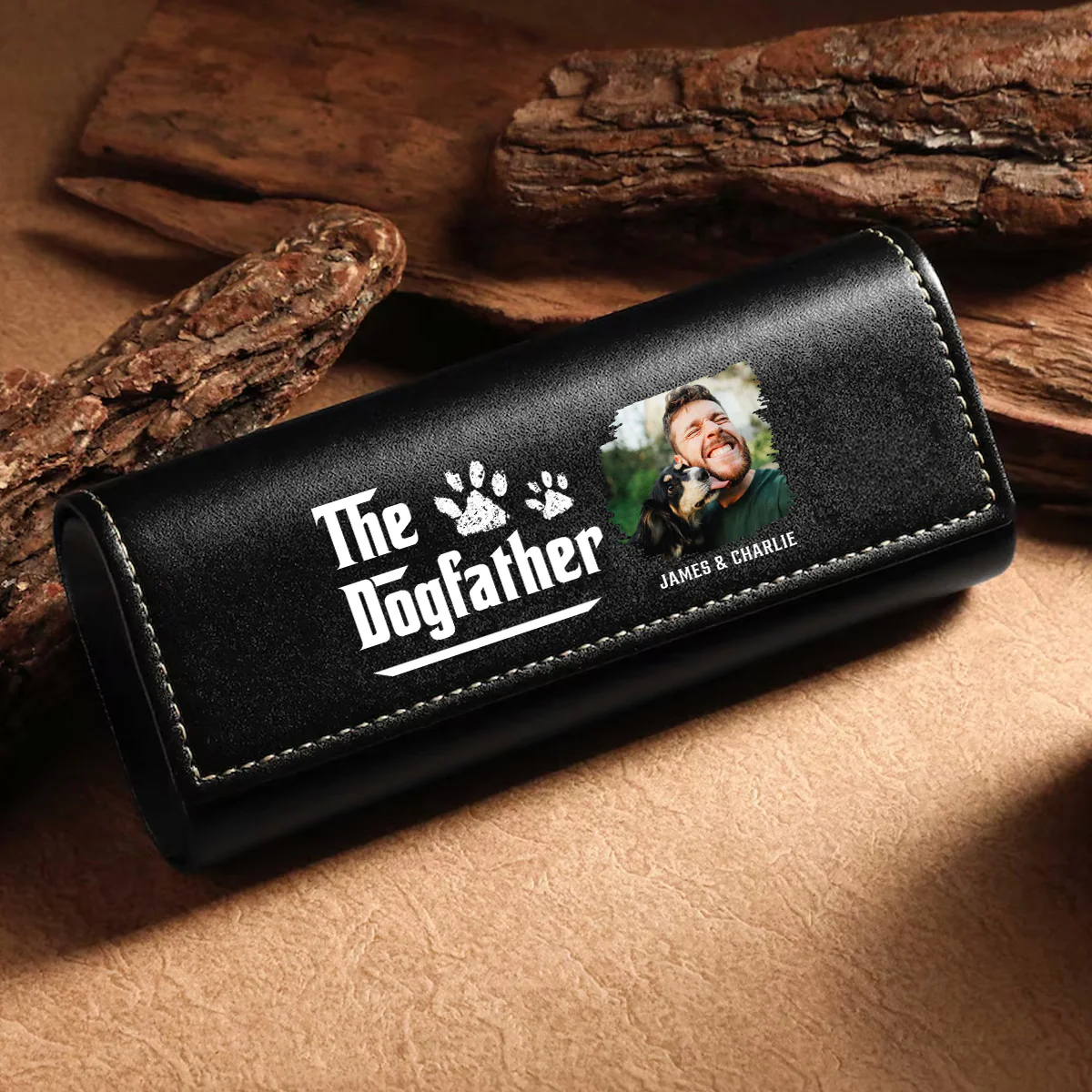 Cool Dog Father Photo - Personalized Custom Leather Eyeglass Case - Image 2