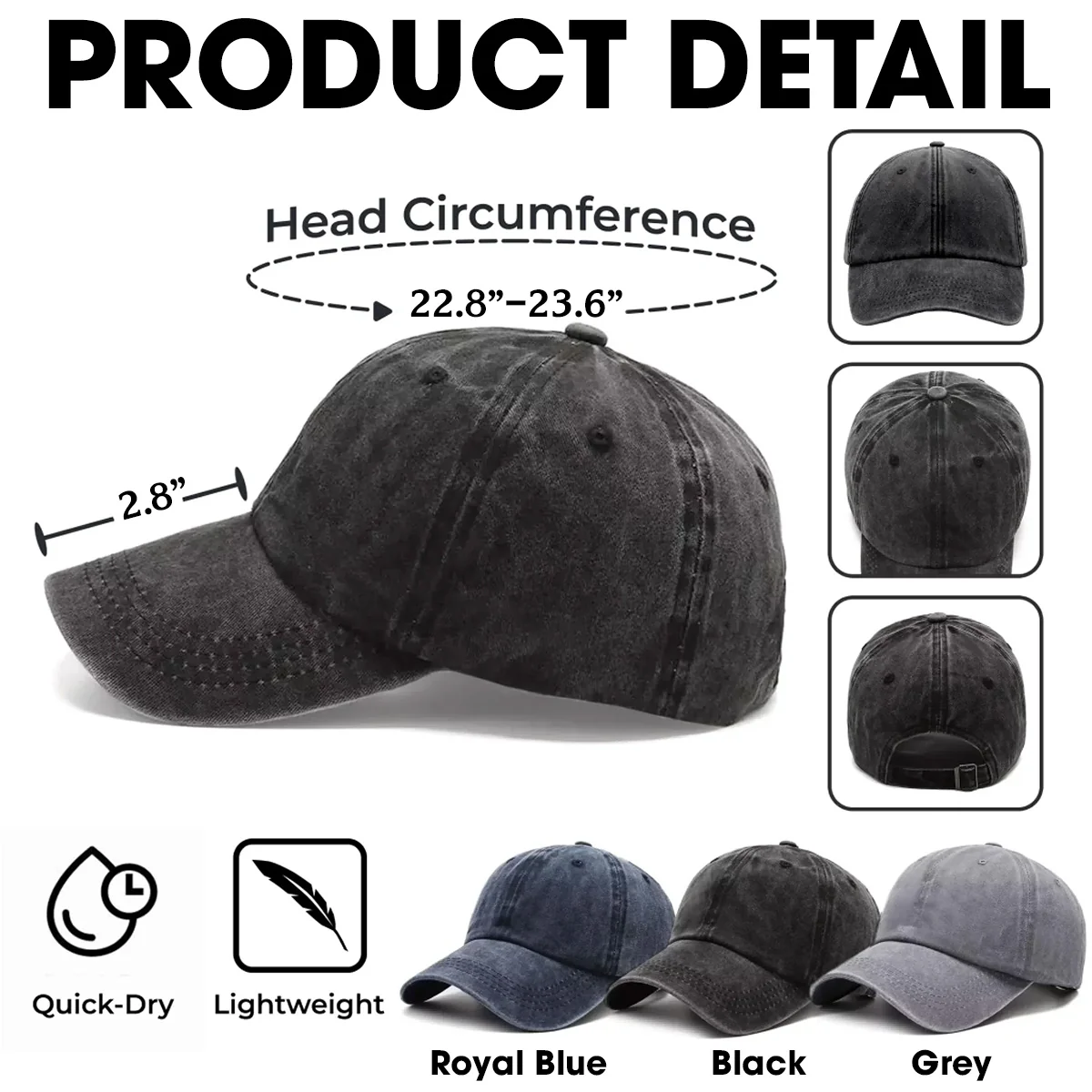 Cool Dog Father Photo - Personalized Custom Vintage Washed Denim Cap - Image 3