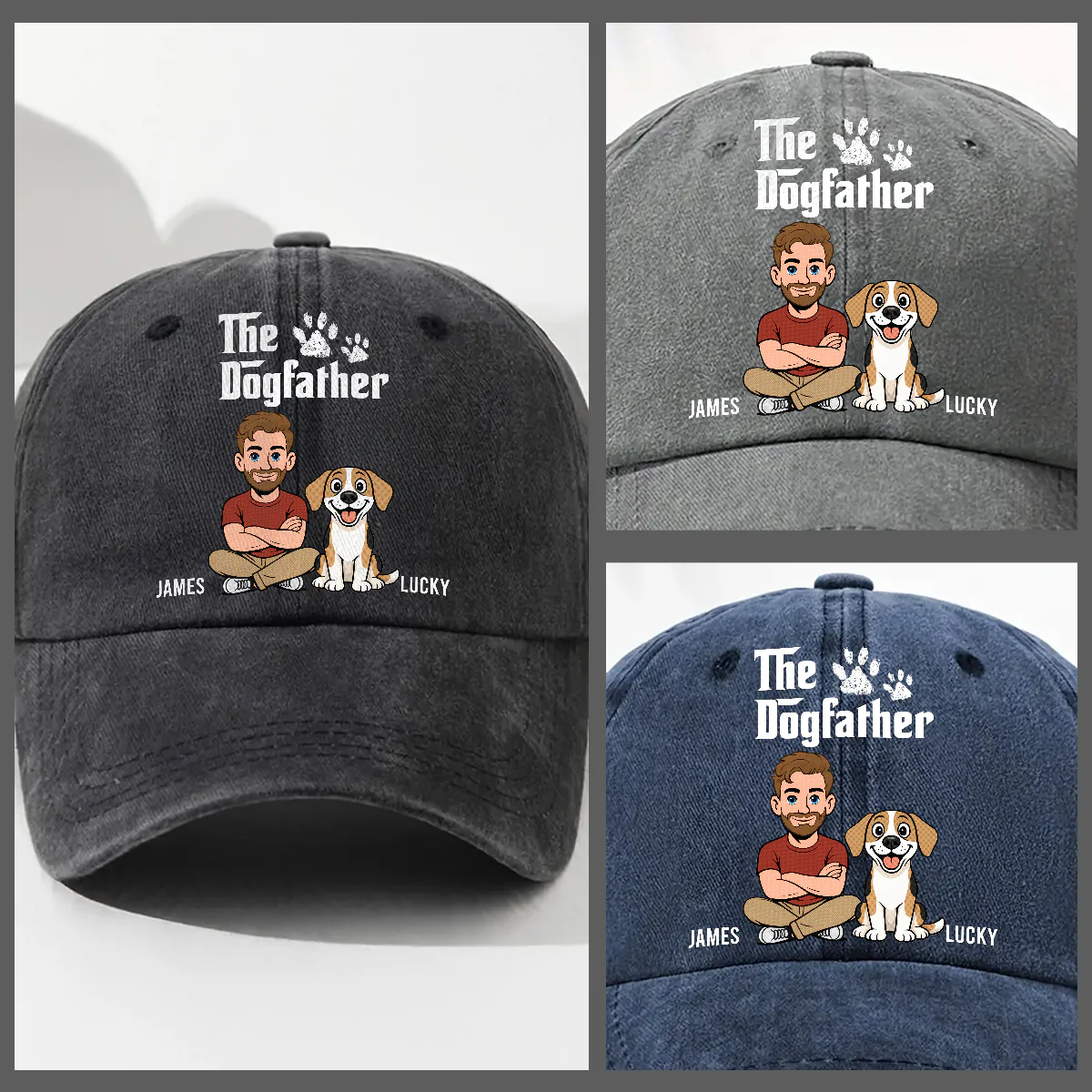 Cool Dog Father Retro - Personalized Custom Vintage Washed Denim Cap - Image 3