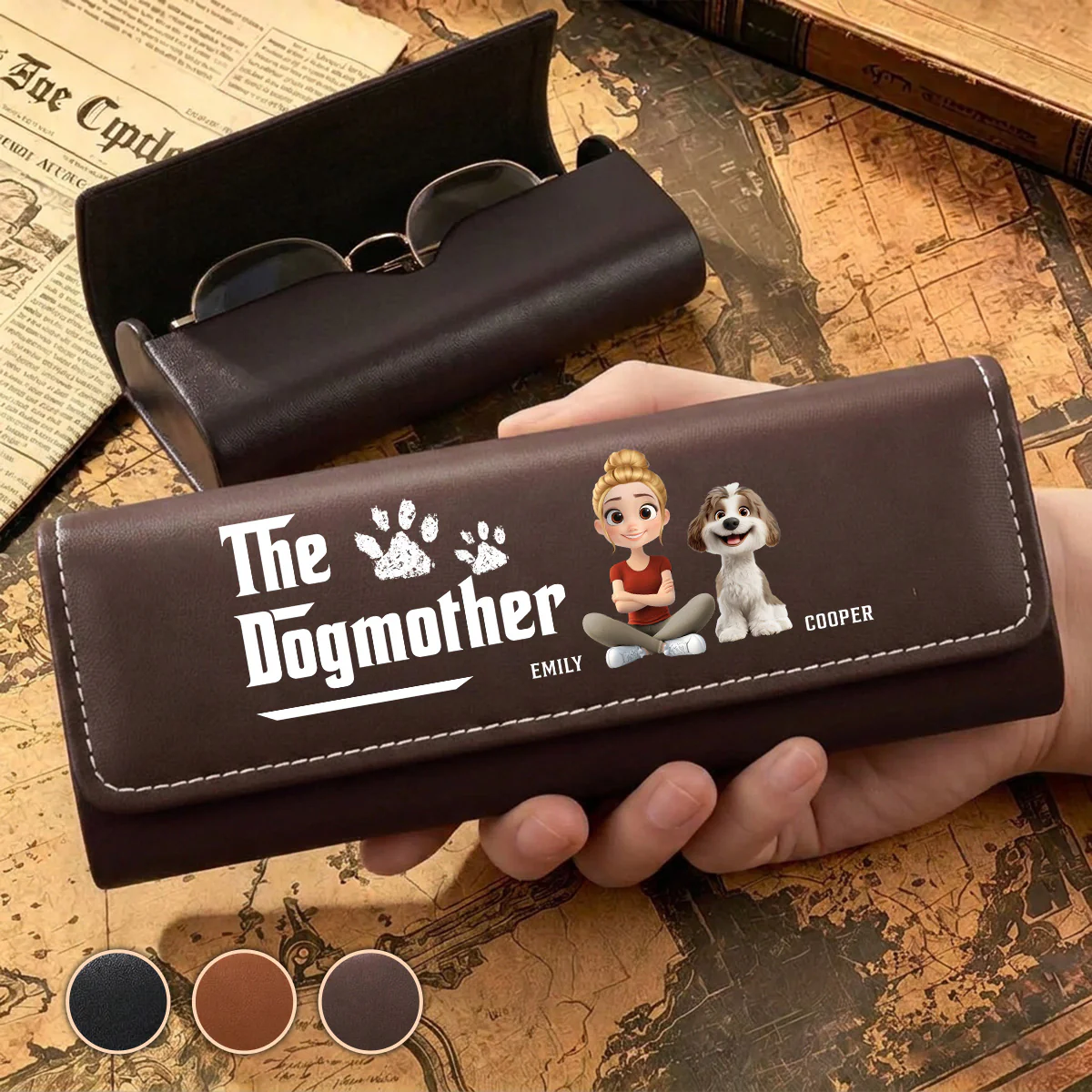 Cool Dog Mother - Personalized Custom Leather Eyeglass Case