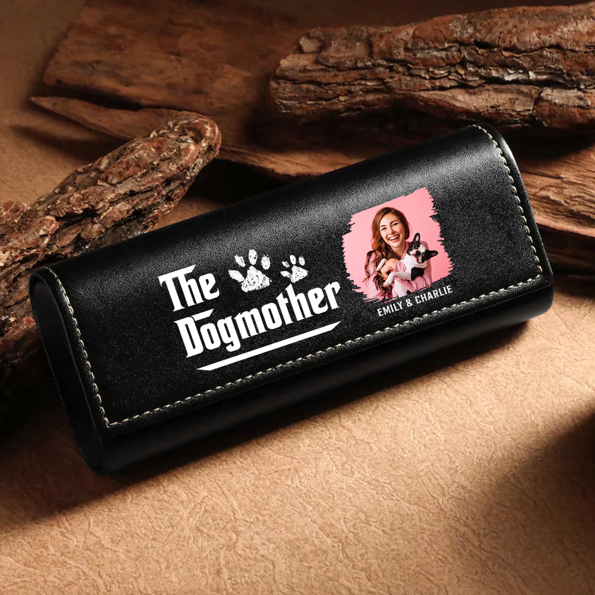 Cool Dog Mother Photo - Personalized Custom Leather Eyeglass Case - Image 2