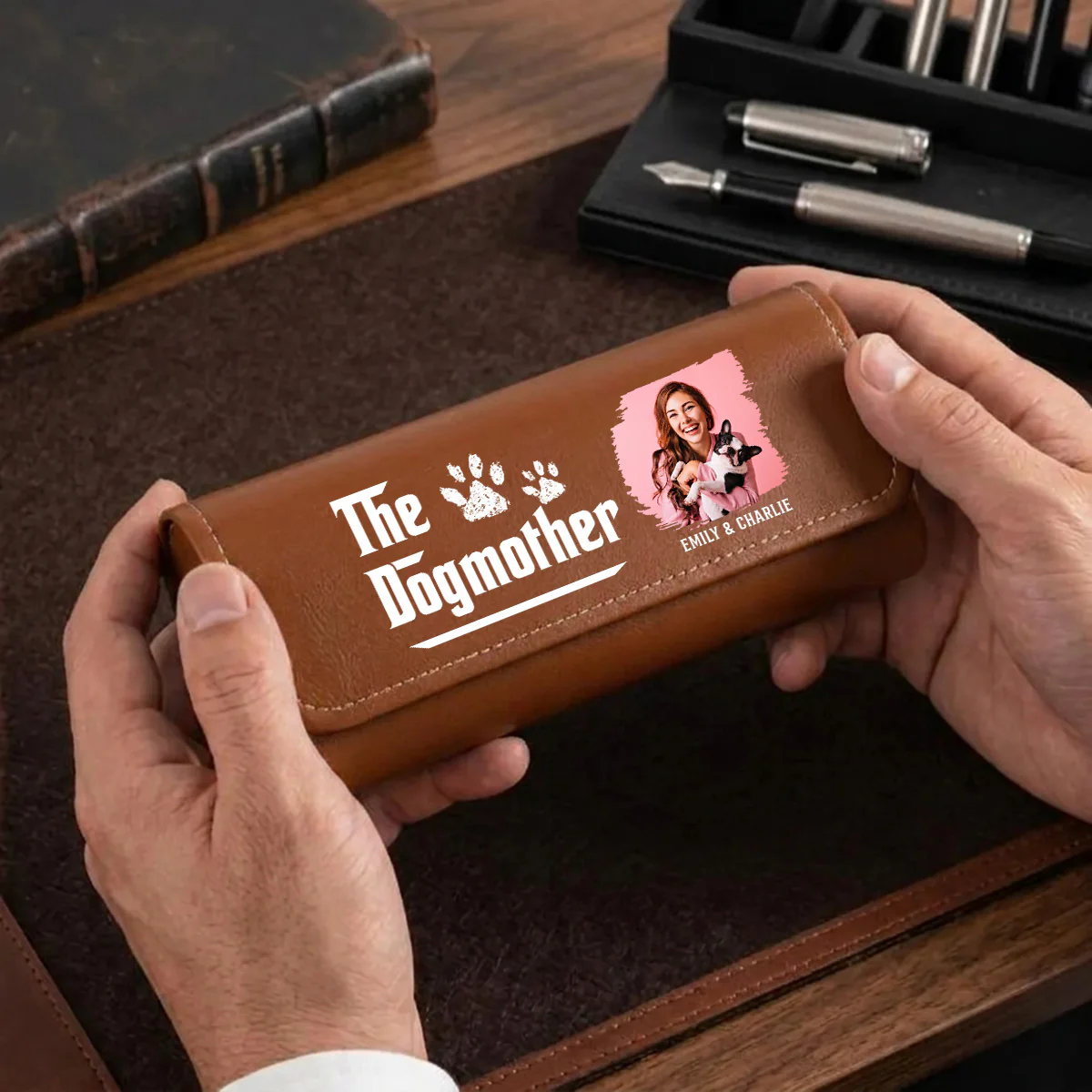 Cool Dog Mother Photo - Personalized Custom Leather Eyeglass Case - Image 3