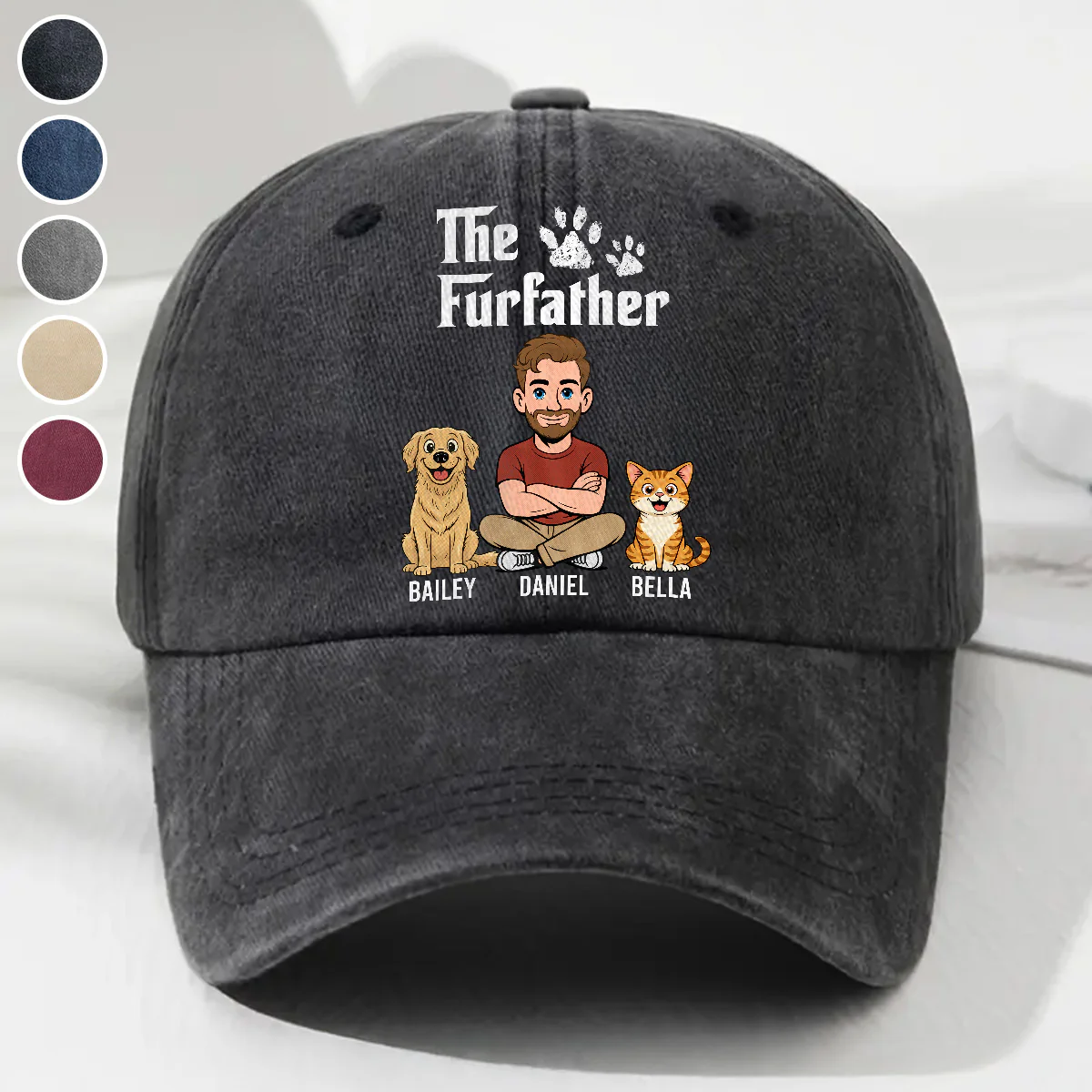 Cool Fur Father Retro - Personalized Custom Vintage Washed Denim Cap