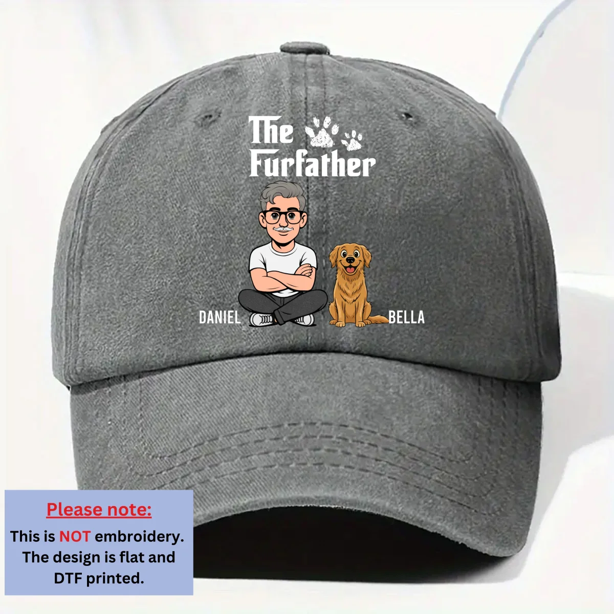 Cool Fur Father Retro - Personalized Custom Vintage Washed Denim Cap - Image 8