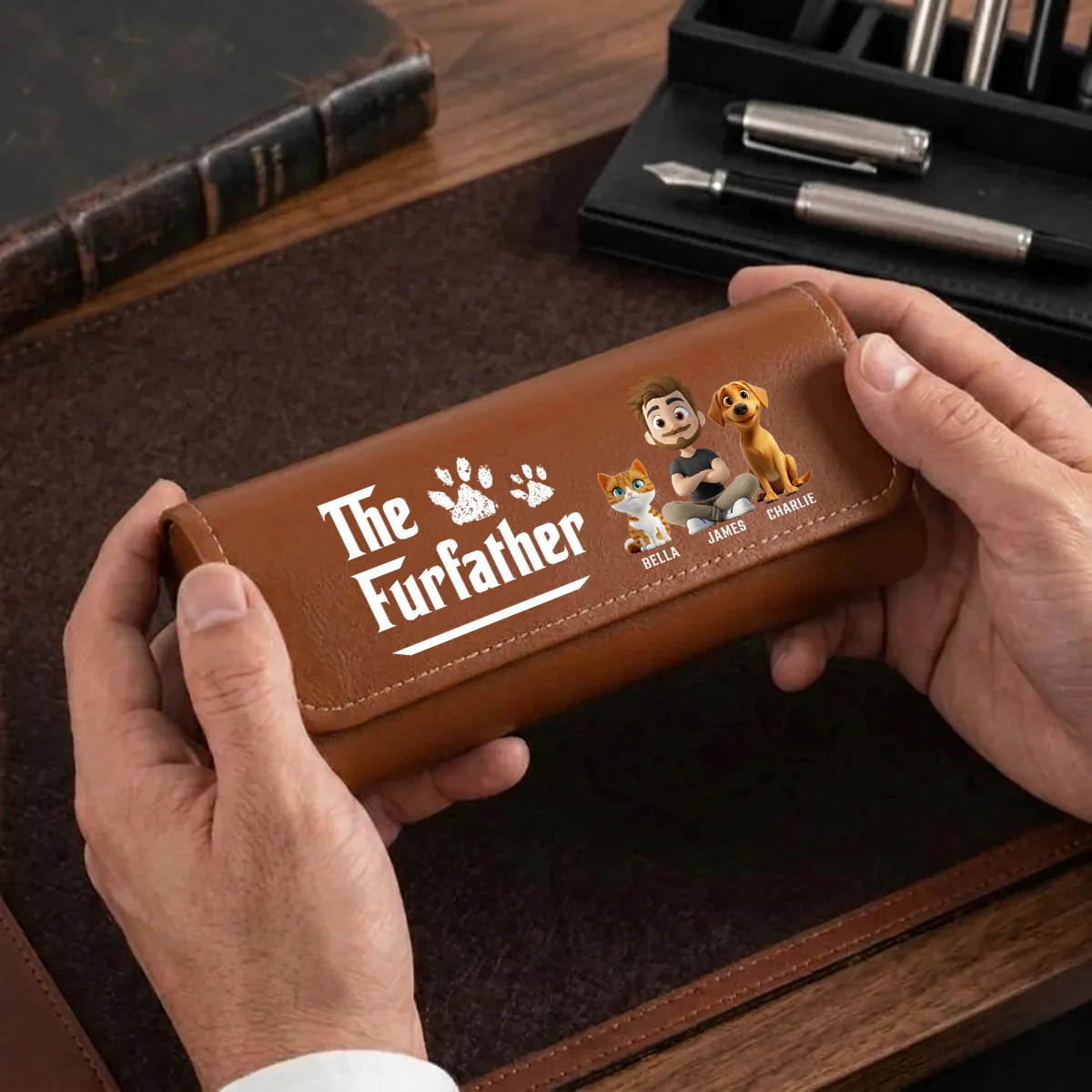 Cool Pet Father - Personalized Custom Leather Eyeglass Case - Image 3