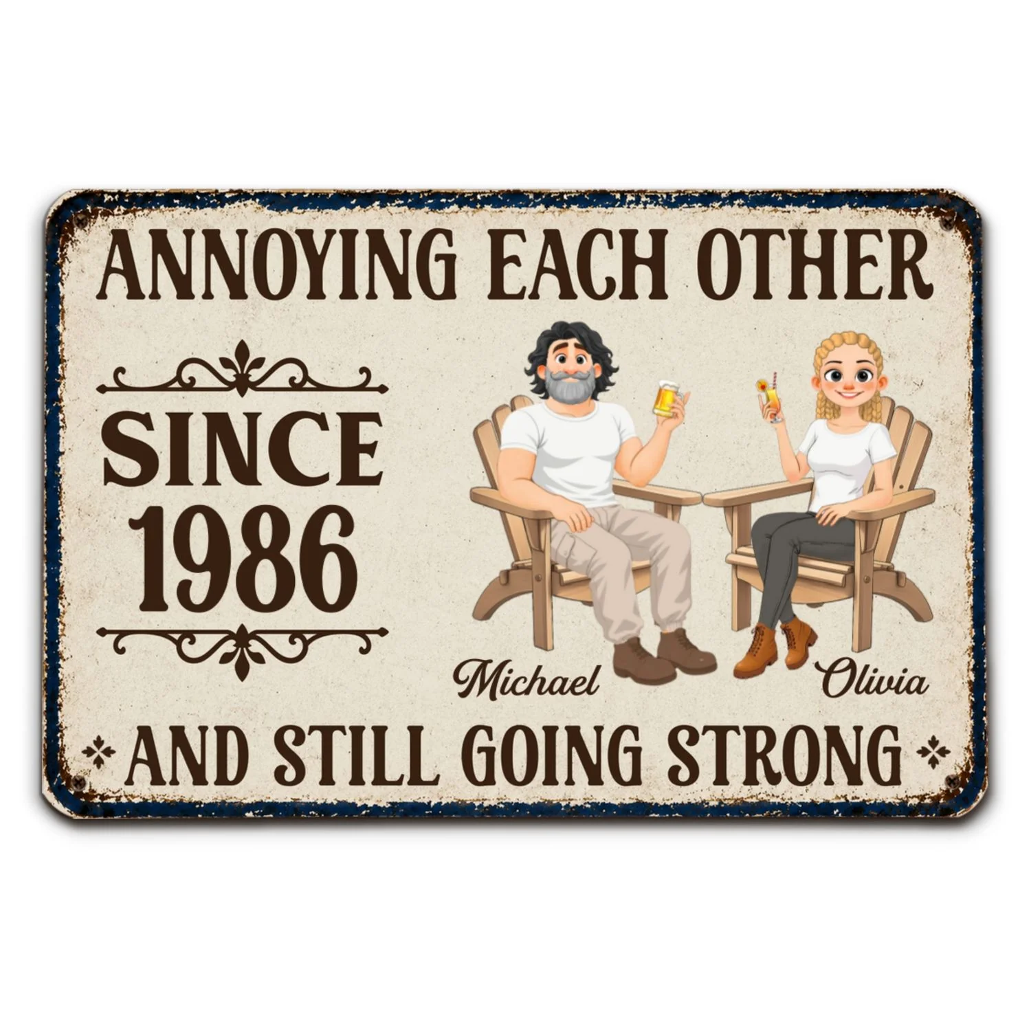 Couple Relaxing - Personalized Custom Metal Sign - Image 7