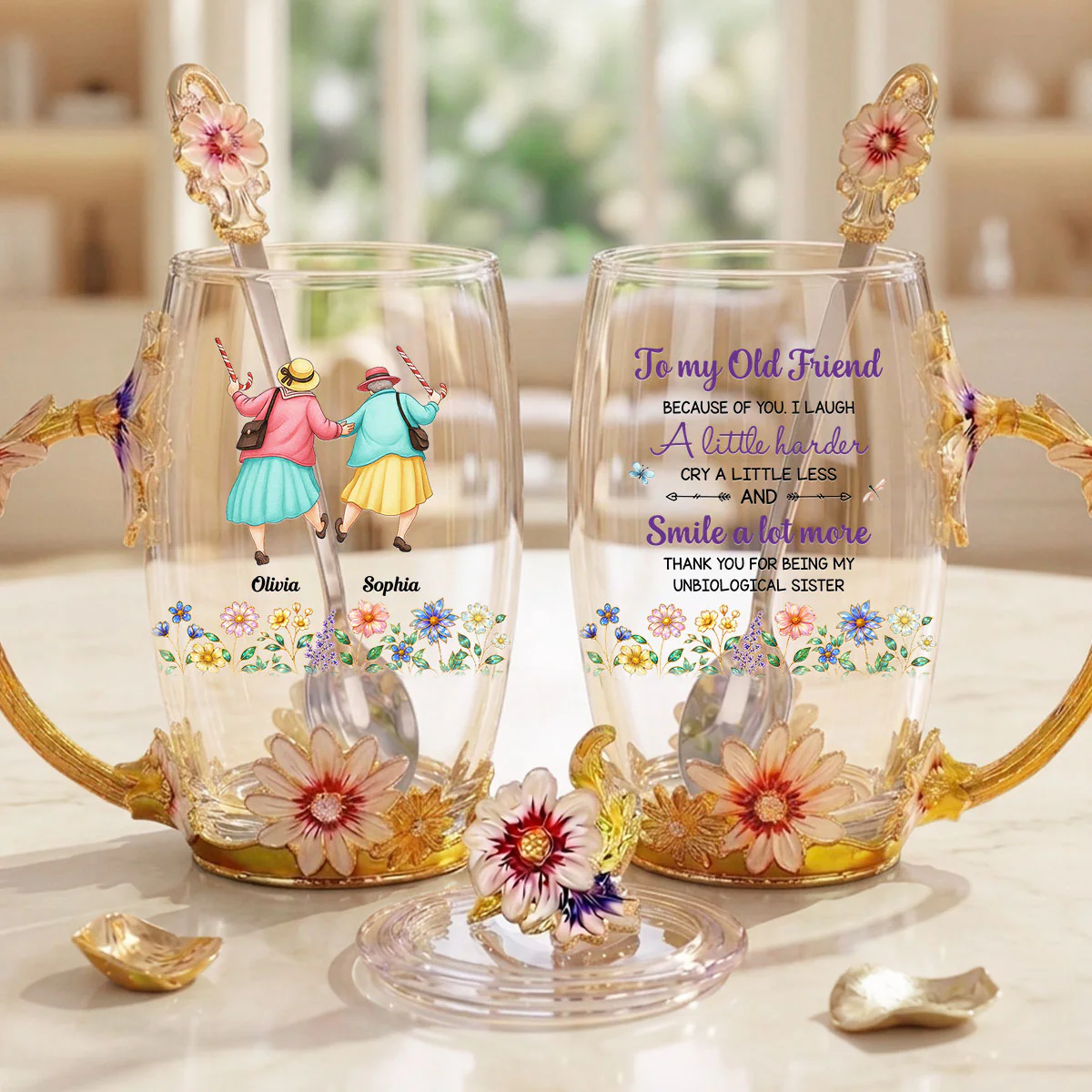 Cry A Little Less And Smile More - Personalized Custom 14OZ Flower Tea Cup - Image 4
