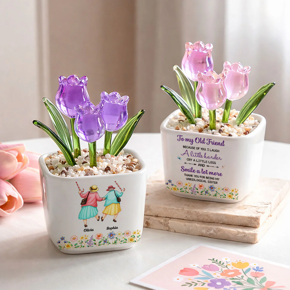 Cry A Little Less And Smile More - Personalized Custom Glass Everlasting Tulips