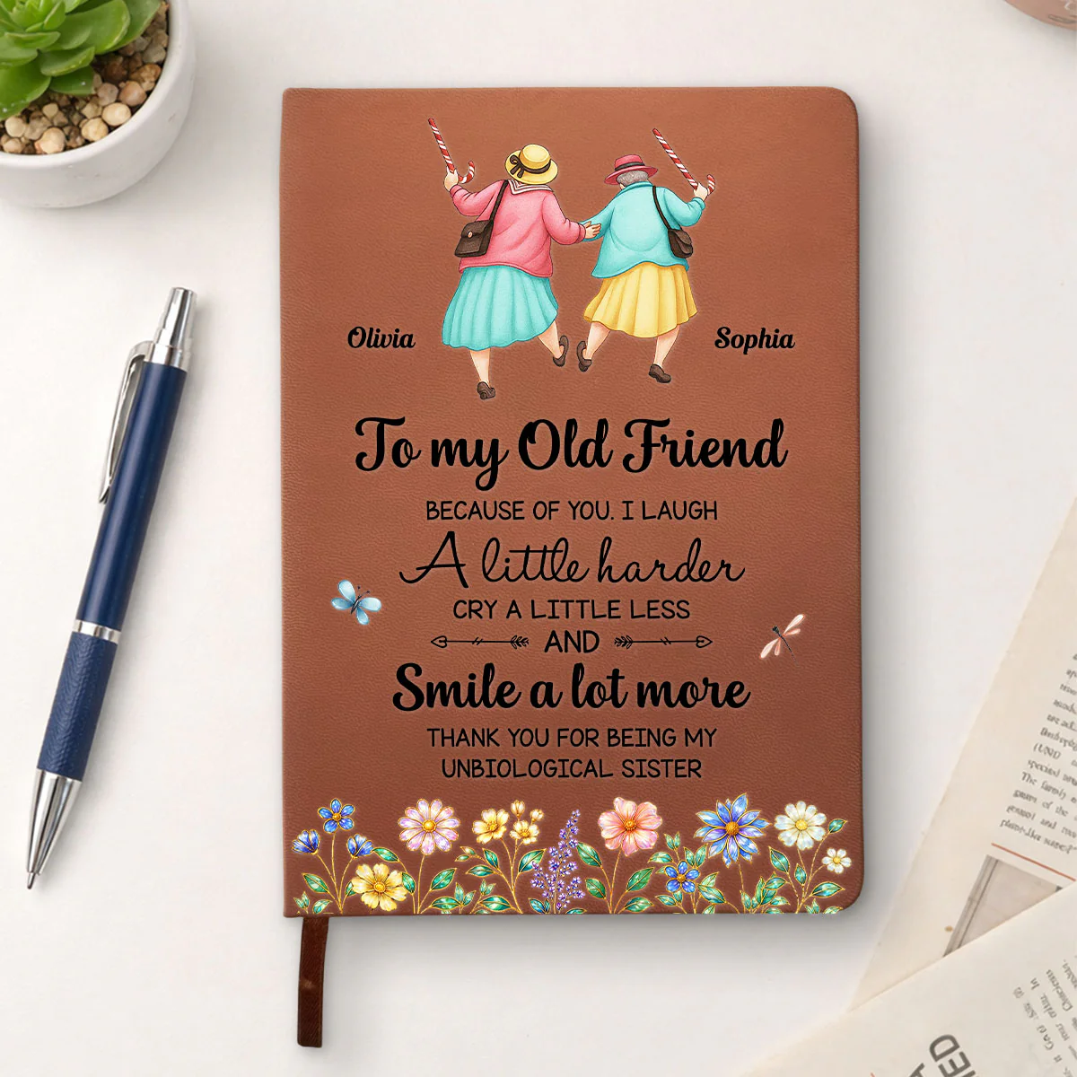 Cry A Little Less And Smile More - Personalized Custom Leather Journal - Image 4