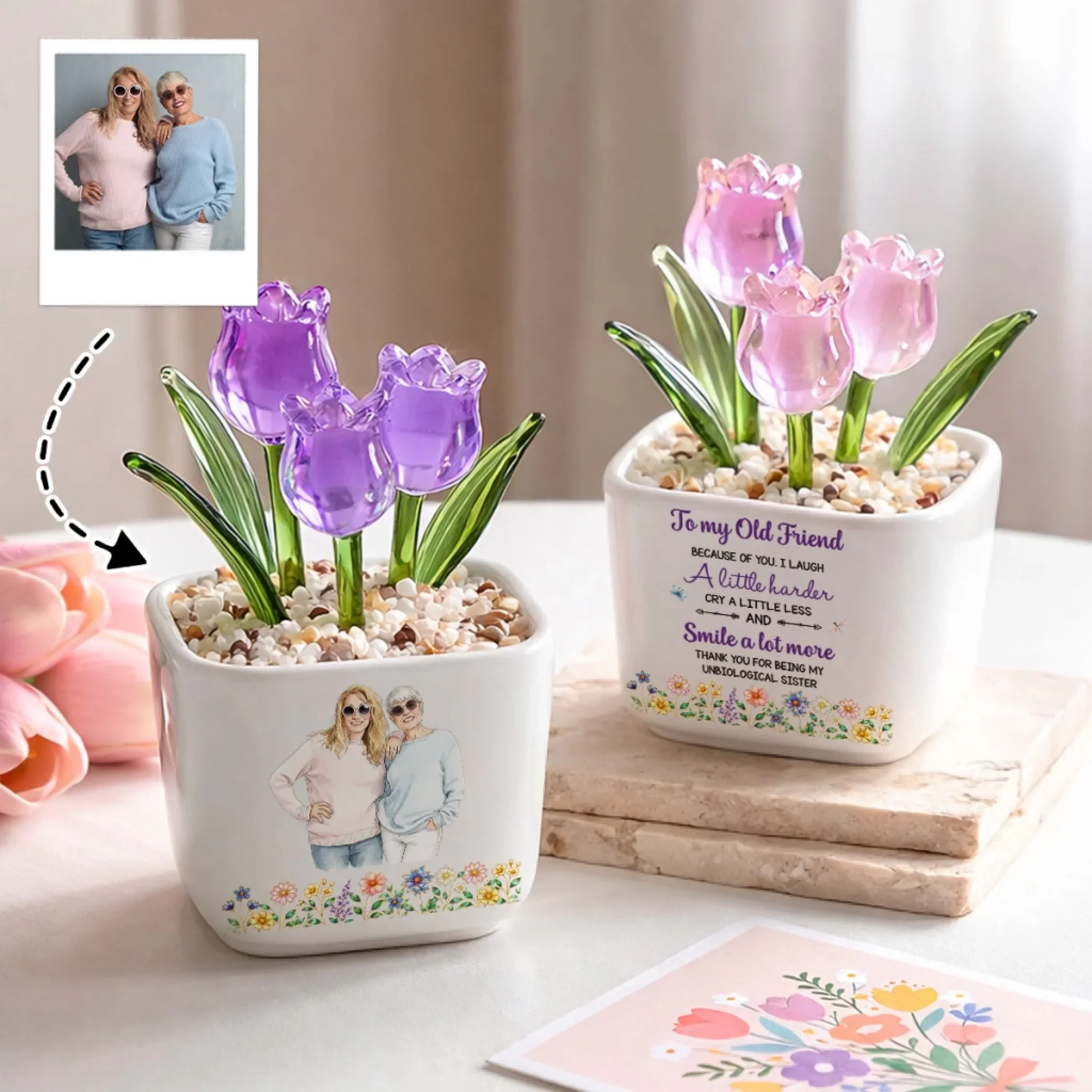 Cry A Little Less And Smile More Ver 3 - Personalized Custom Glass Everlasting Tulips