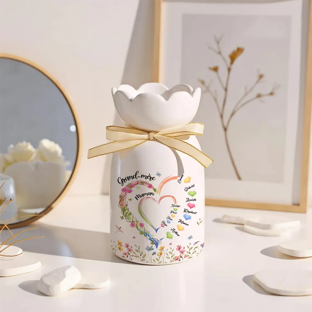 Cœur De Mamie - Vase À Fleurs Personnalisé Avec Ruban - Image 3