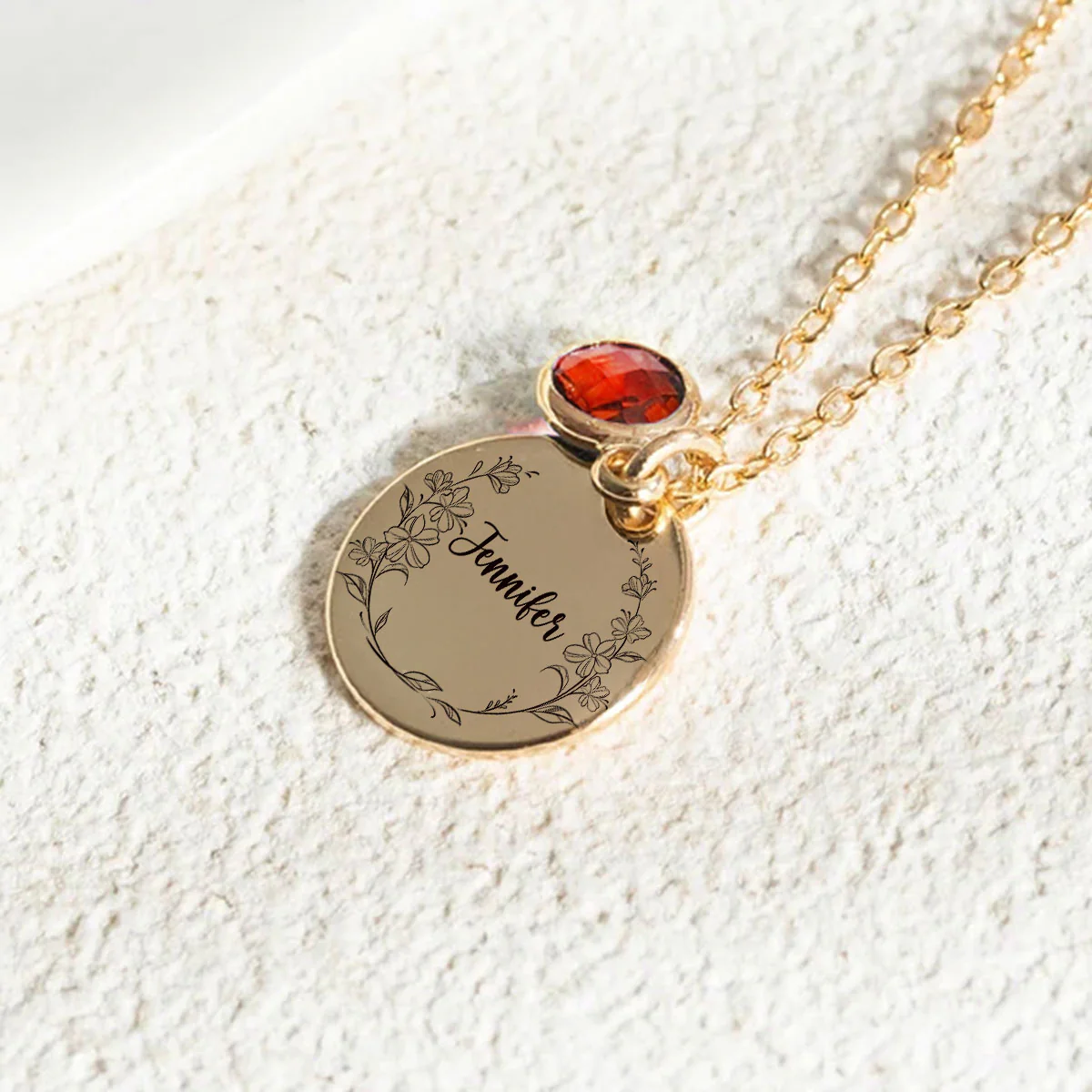 Custom Name Circle Flower - Personalized Custom Birthstone Necklace - Image 2