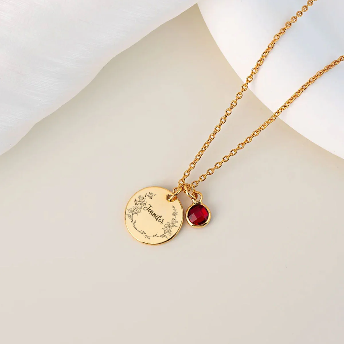 Custom Name Circle Flower - Personalized Custom Birthstone Necklace - Image 3