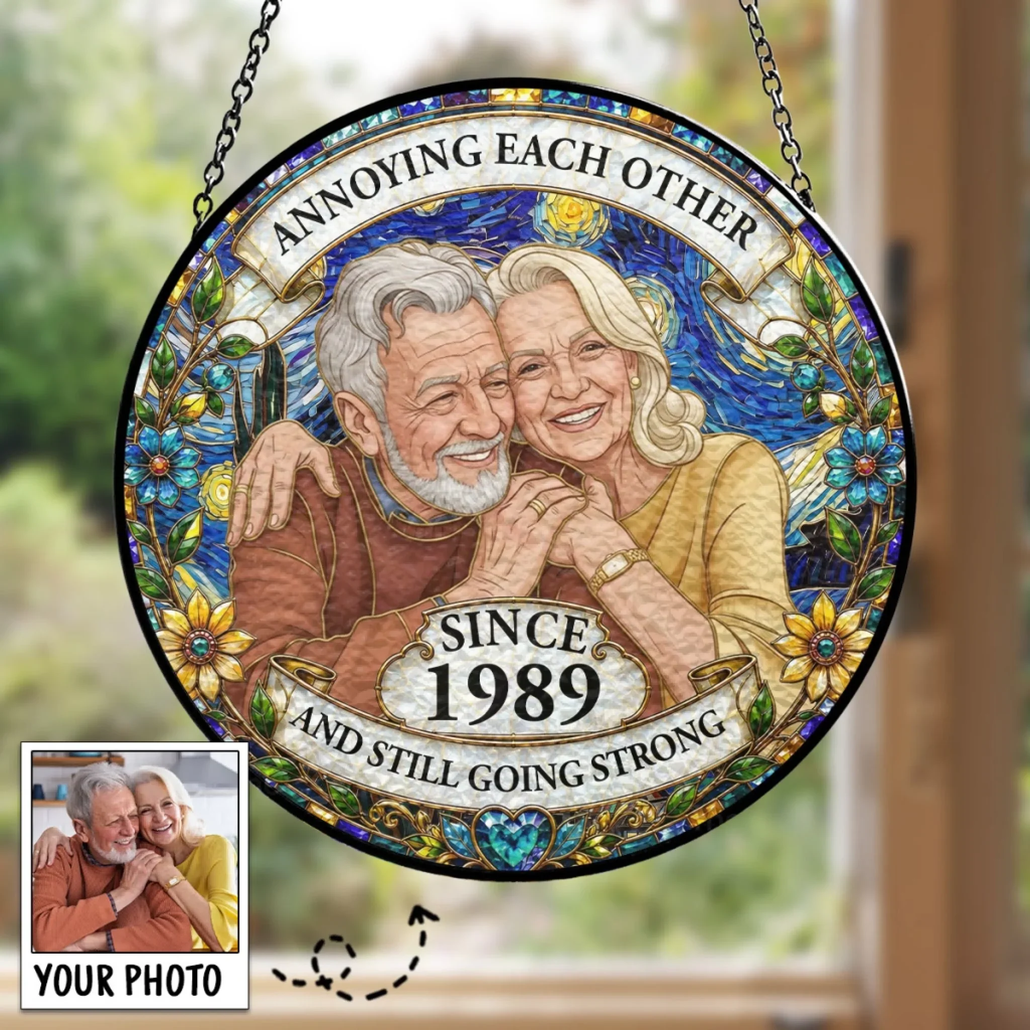 Custom photo Couple Family - Personalized Custom Window Hanging Suncatcher