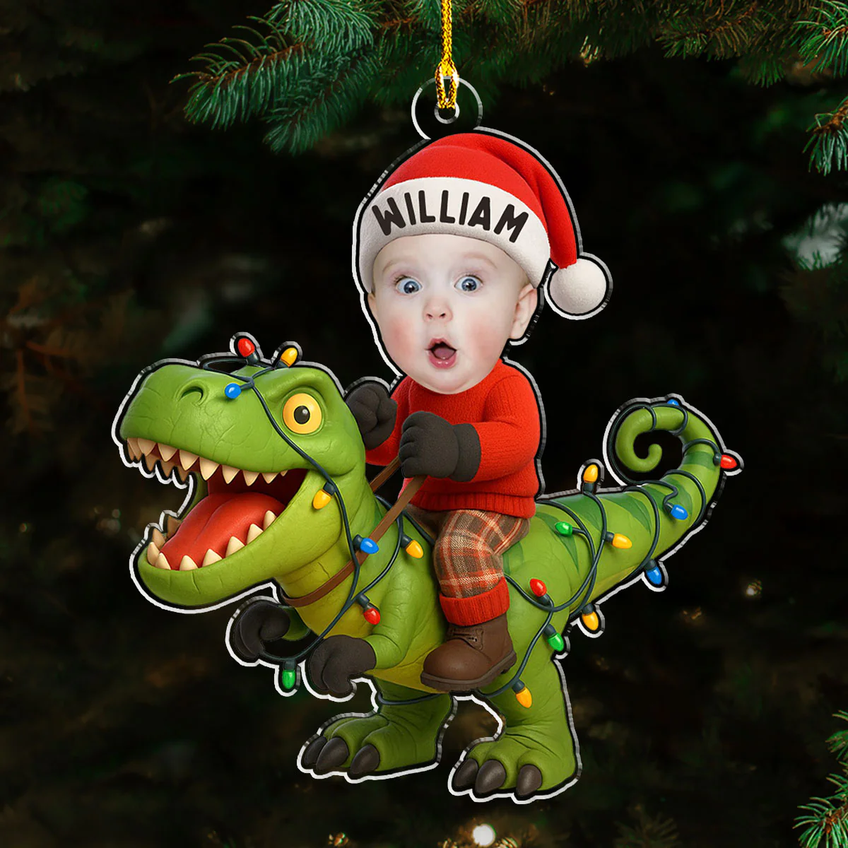 Custom Photo Dinosaur Christmas - Personalized Custom Acrylic Ornament - Image 2