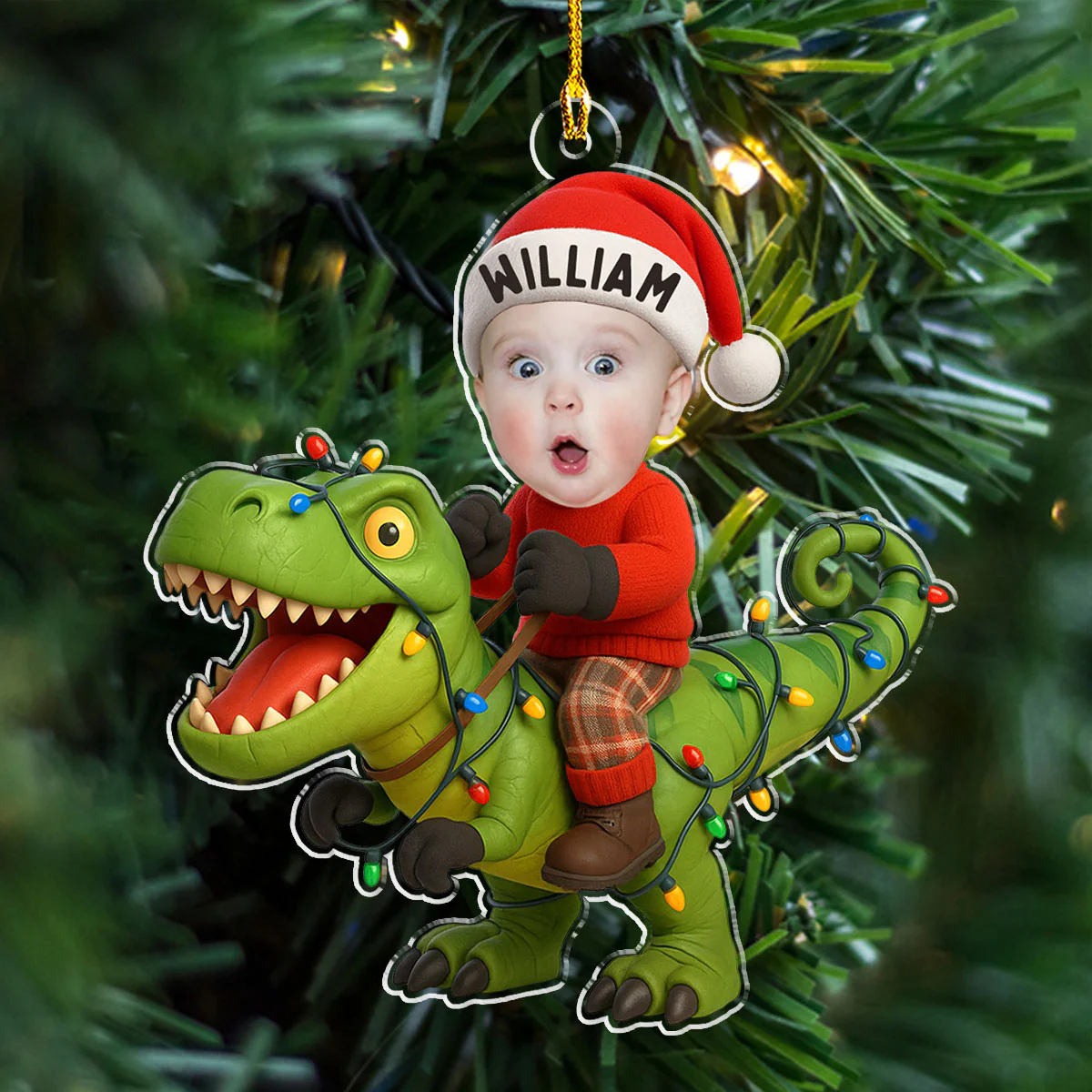 Custom Photo Dinosaur Christmas - Personalized Custom Acrylic Ornament - Image 5