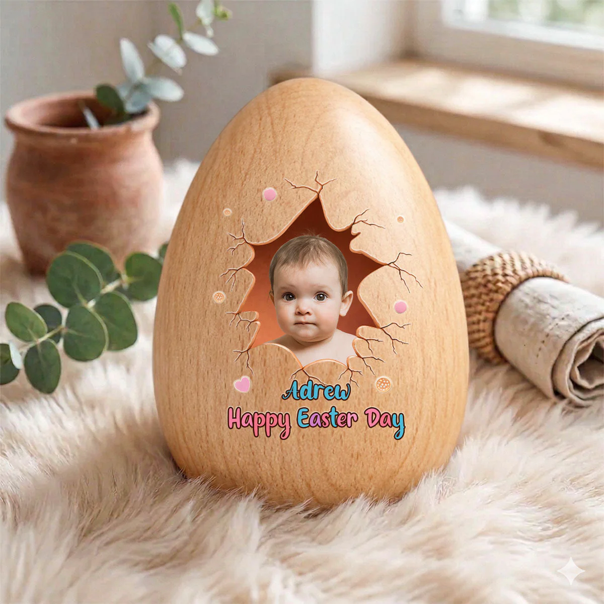 Custom Photo Happy Easter Day - Personalized Custom Wooden Egg Shaker - Image 2