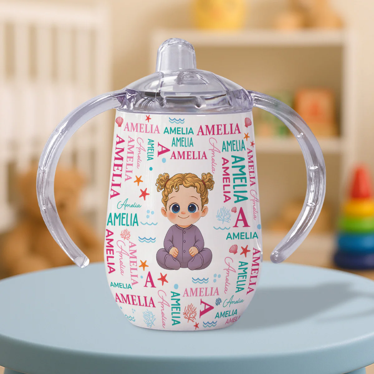 Cute Baby - Personalized Custom Sippy Cup With Handles