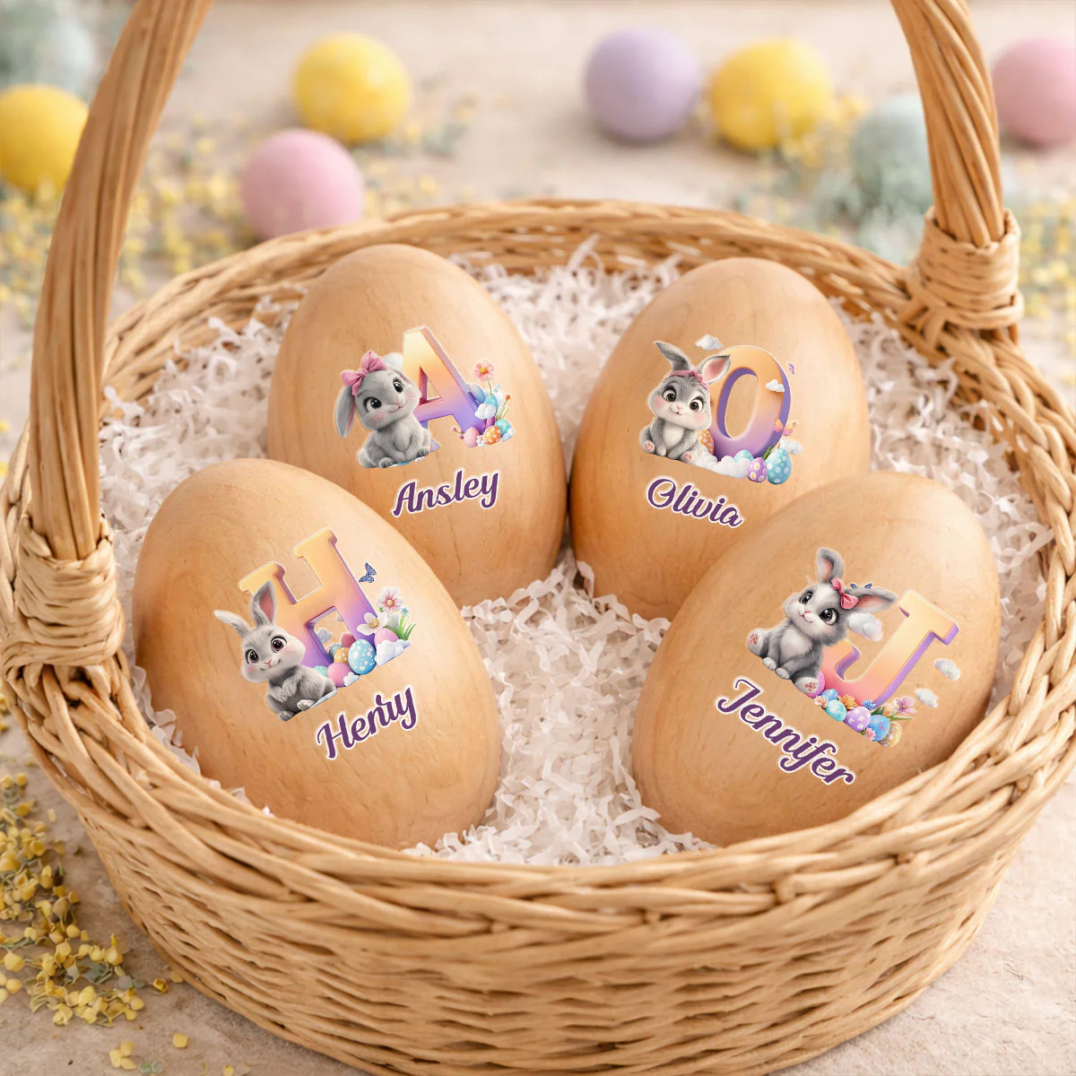 Cute Bunny Easter Eggs - Personalized Custom Wooden Egg Shaker - Image 4