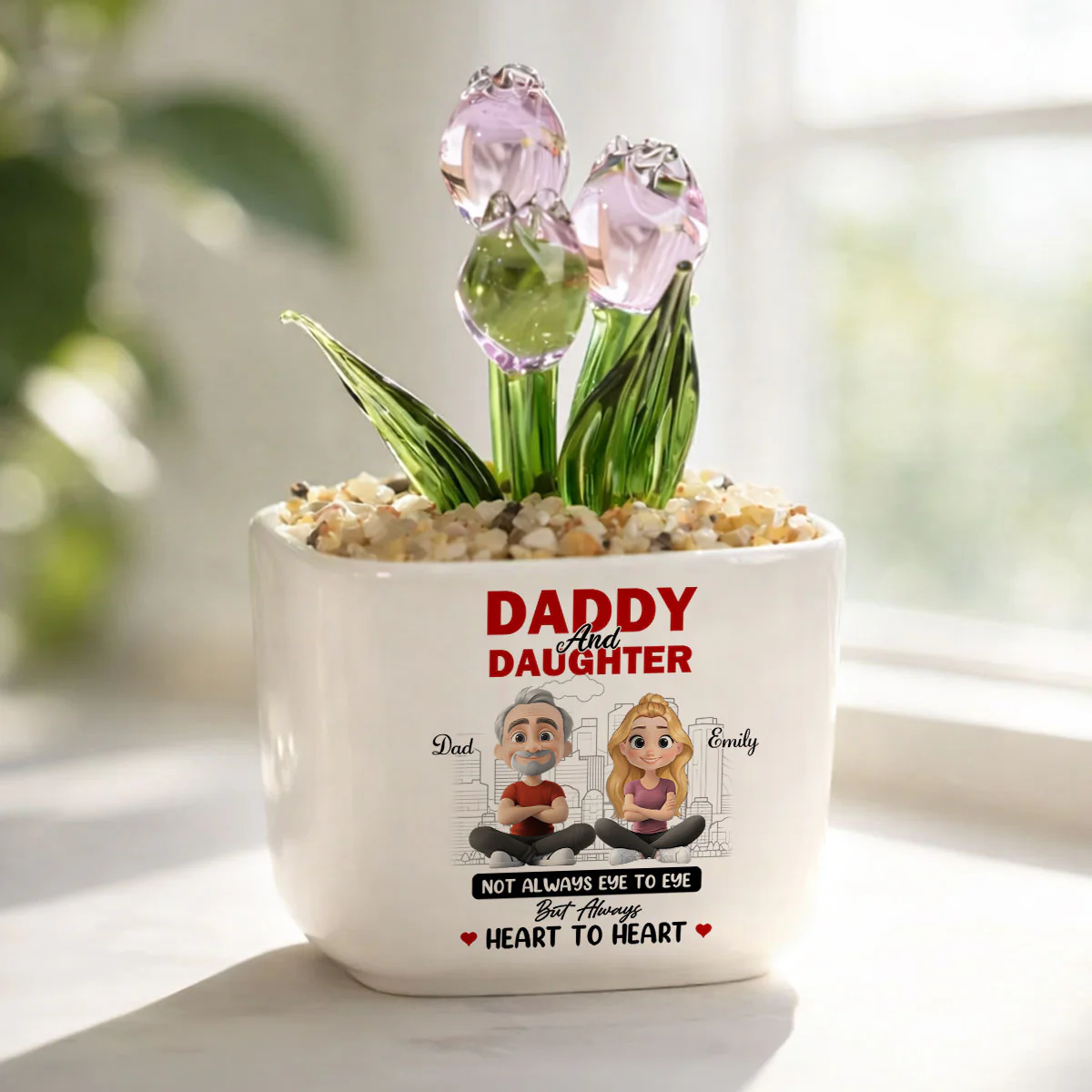 Dad And Daughter Always Together - Personalized Custom Glass Everlasting Tulips - Image 2