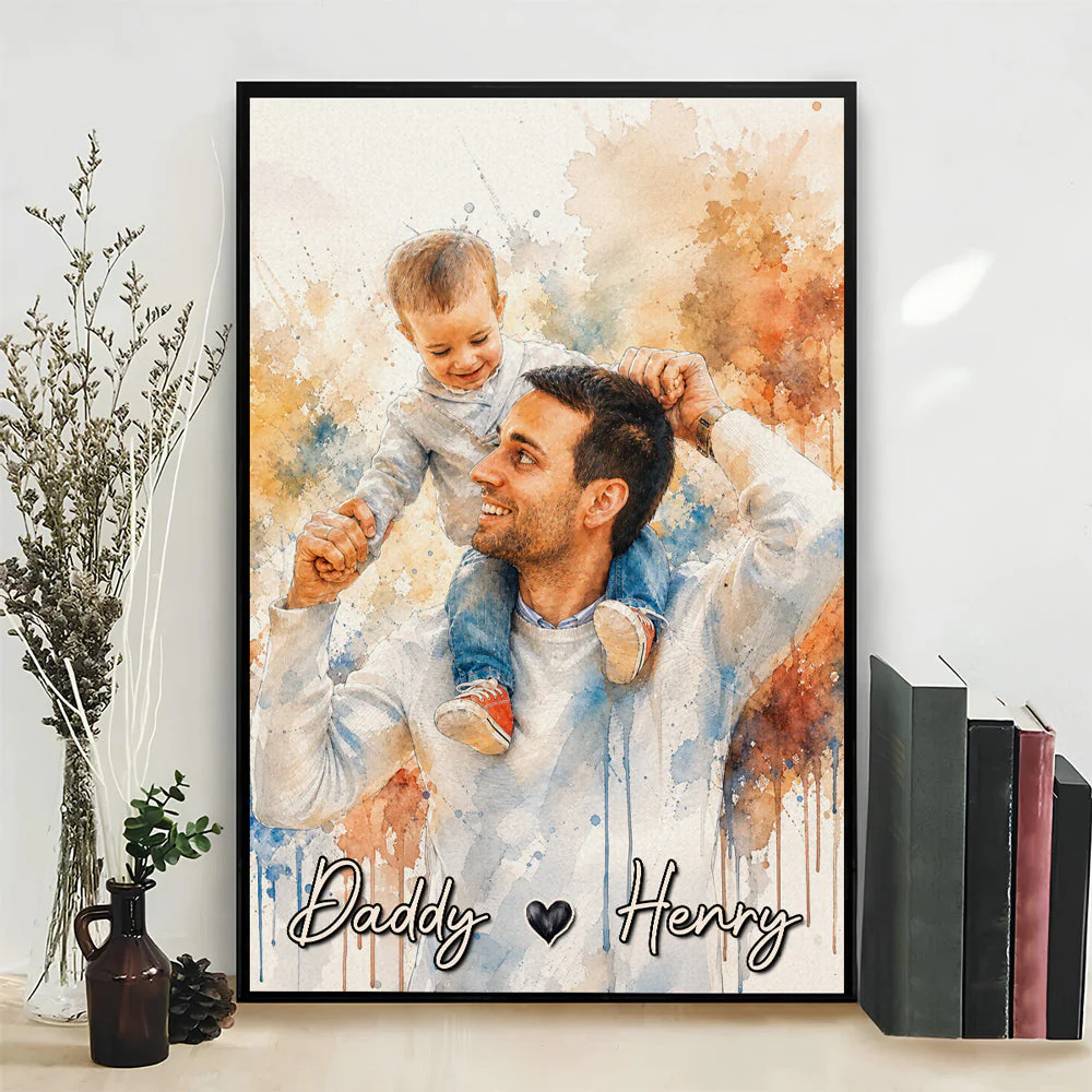 Dad And Son Portrait - Personalized Custom Poster - Image 3