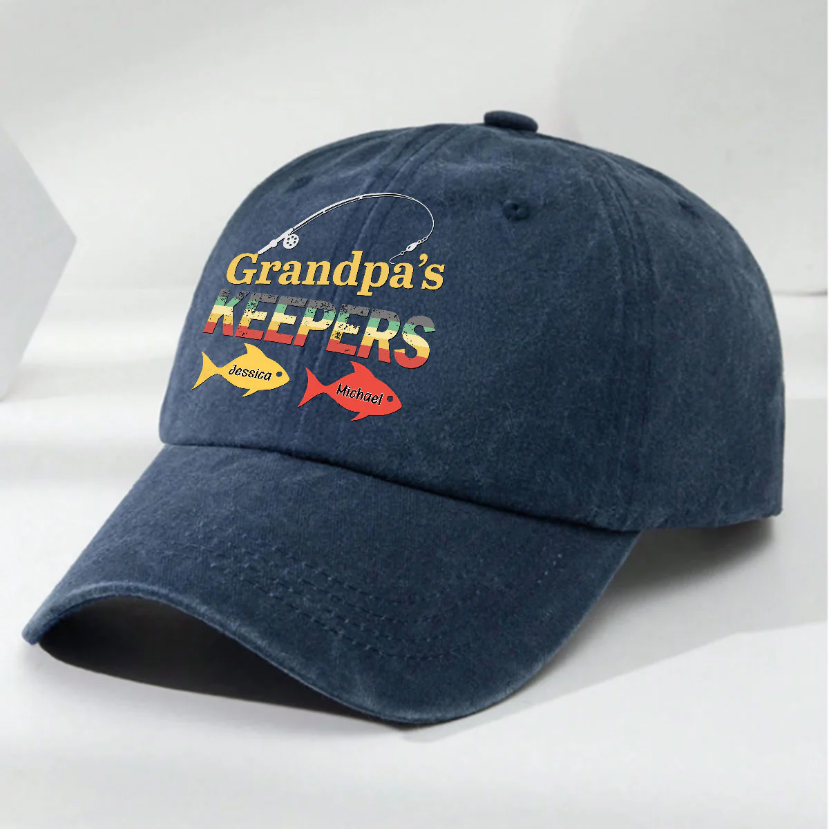 Dad Grandpa Keepers - Personalized Custom Vintage Washed Denim Cap - Image 4