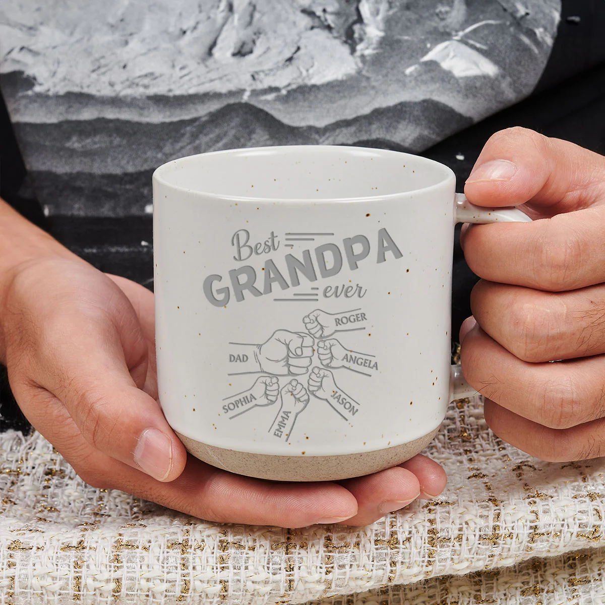 Dad Is Our Strength - Personalized Custom Engraved Pottery Mug - Image 4