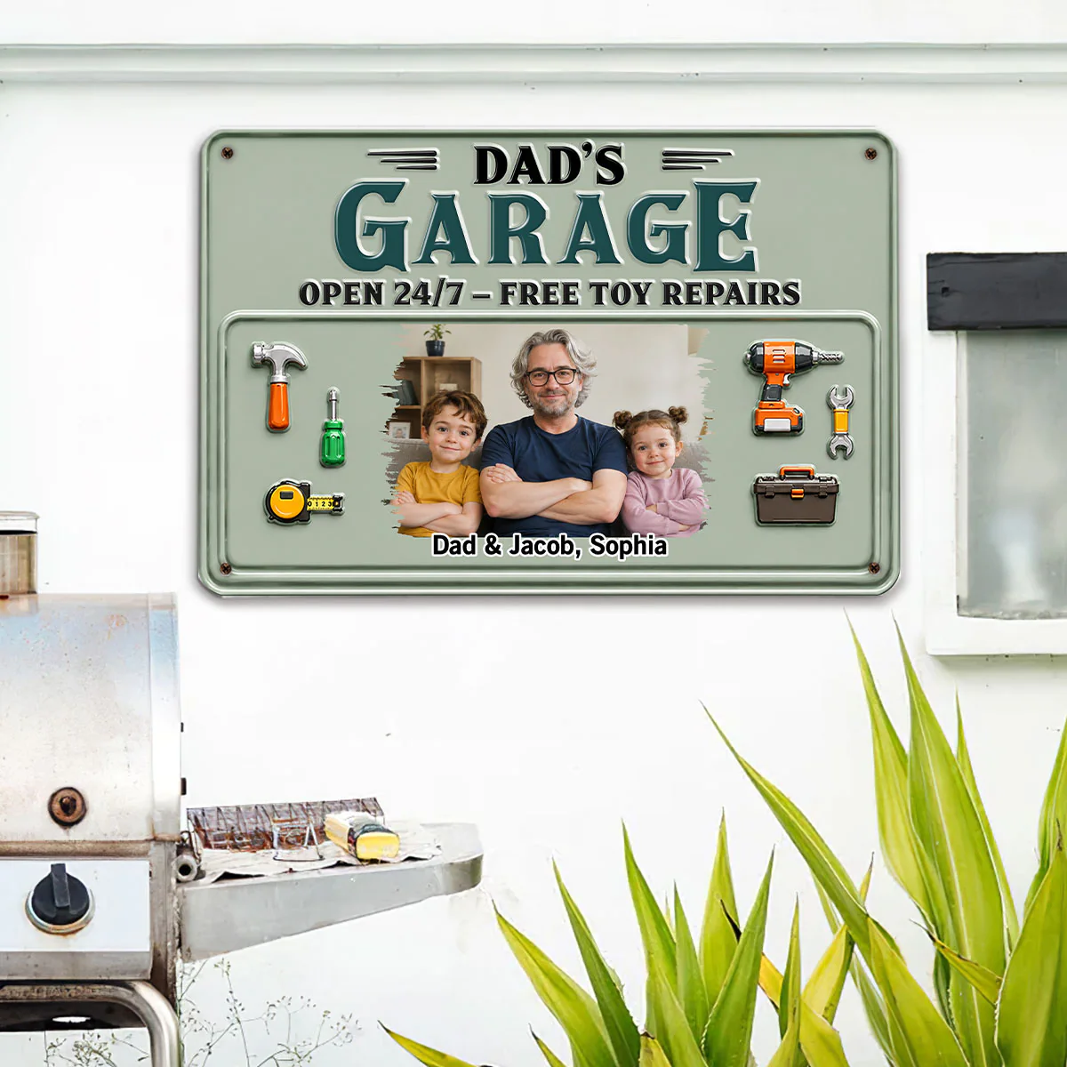 Dad Papa Garage Photo - Personalized Custom Metal Sign - Image 3