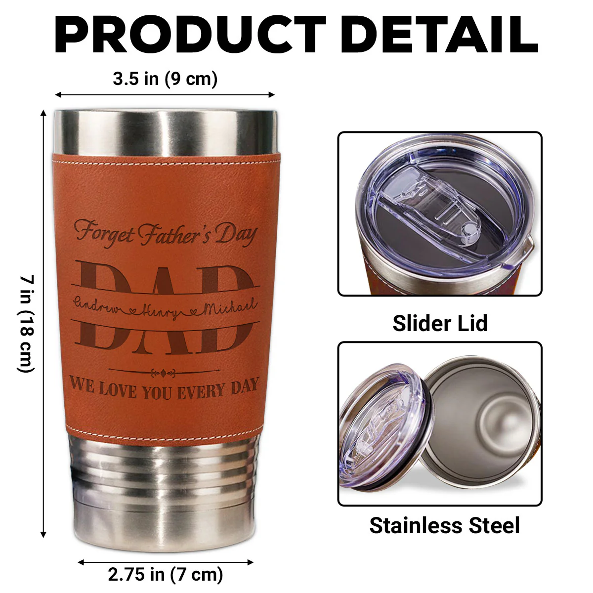 Dad We Love You Everyday - Personalized Custom Engraved Leather Tumbler - Image 6