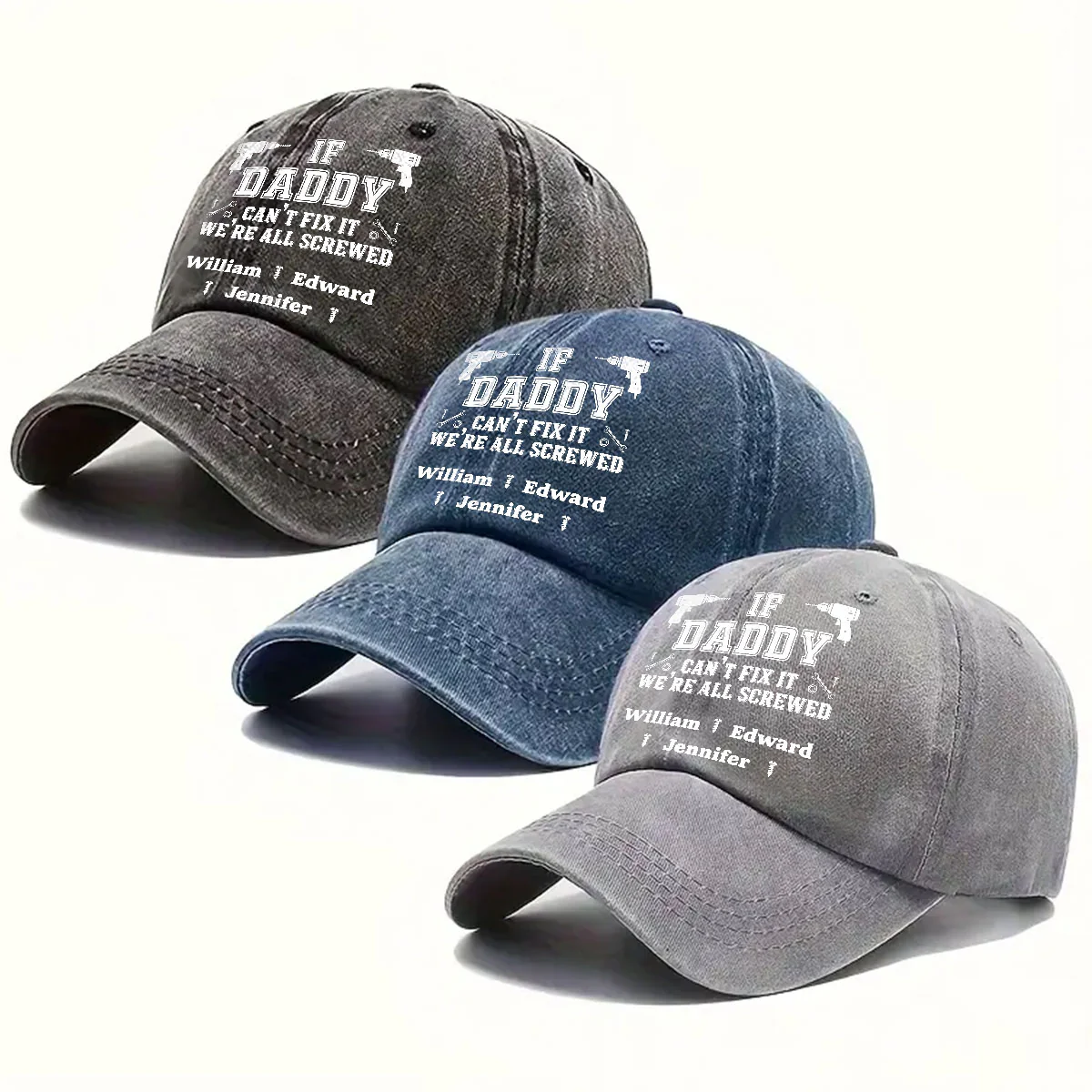 Daddy Fix It - Personalized Custom Vintage Washed Denim Cap - Image 4