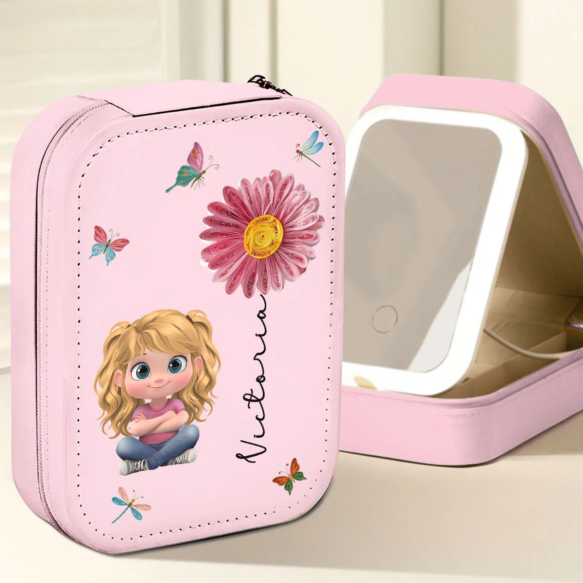 Darling Girl - Personalized Custom Jewelry Box With LED Mirror