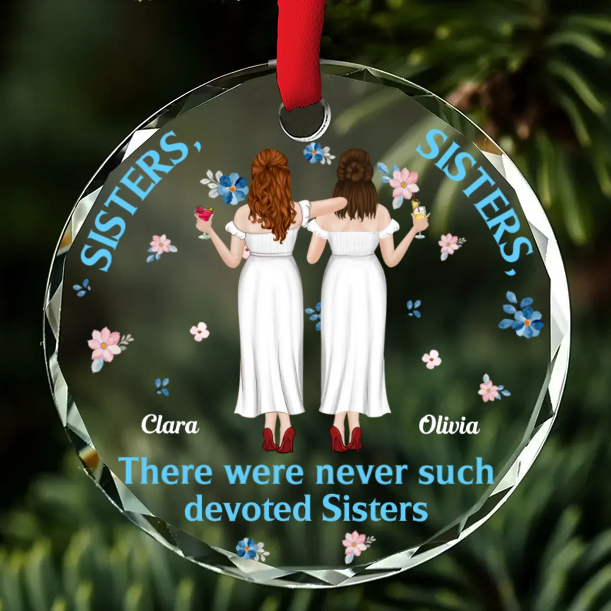 Devoted Sisters - Personalized Custom Glass Ornament - Image 6