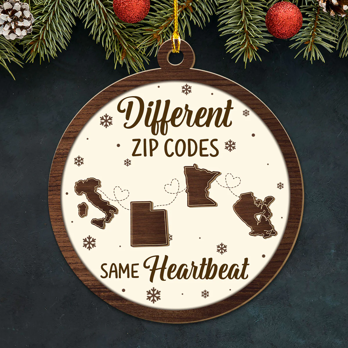Different Zip Code - Personalized Custom Wood Ornament - Image 3