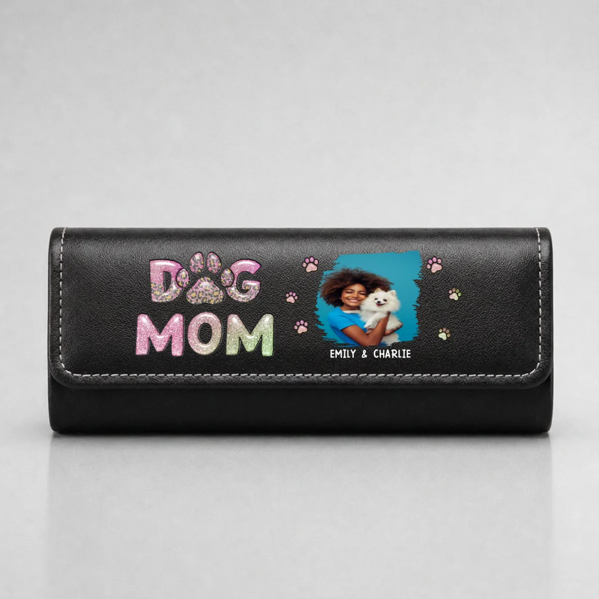Dog Mom Lovely Chibi Photo- Personalized Custom Leather Eyeglass Case - Image 5