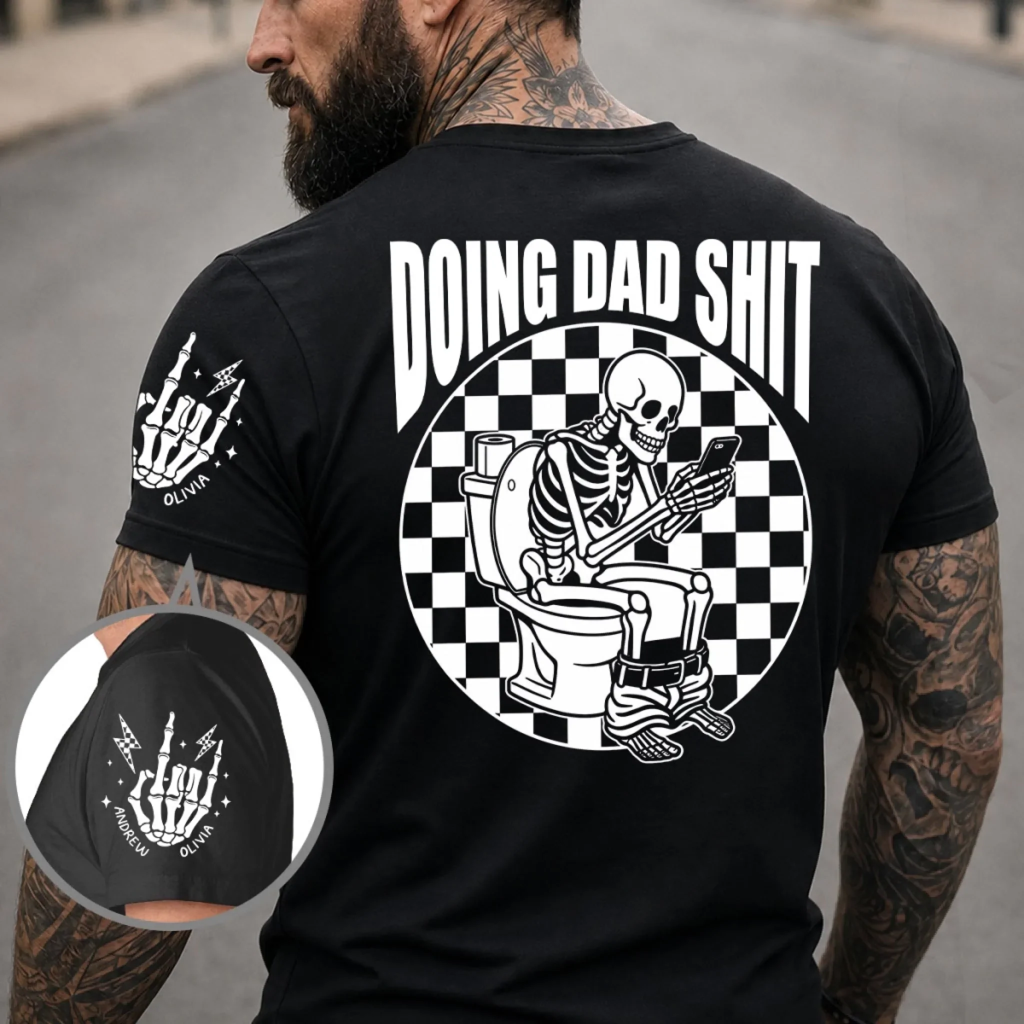 Doing Dad Shit - Personalized Custom Shirt With Design On Sleeve - Image 3