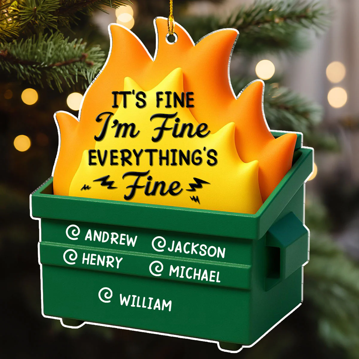 Dumpster Fire - Personalized Custom Acrylic Ornament - Image 3