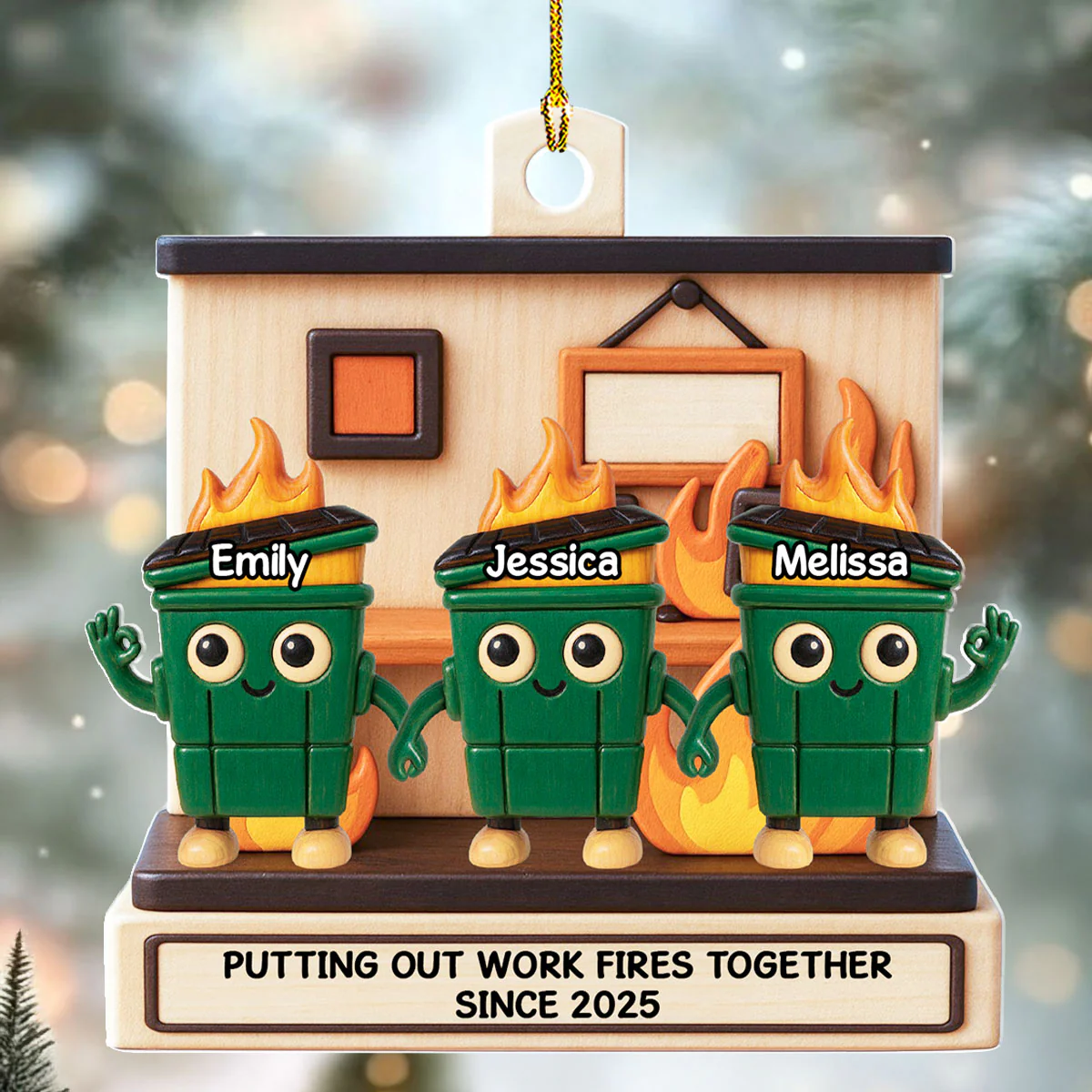 Dumpster Fires In Office Scene - Personalized Custom Acrylic Ornament - Image 2
