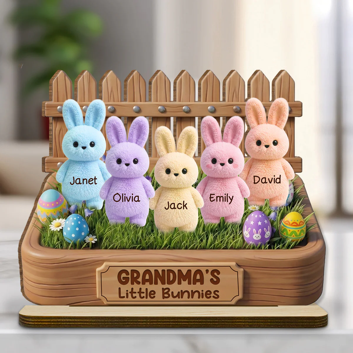 Easter Grandma Little Bunnies - Personalized Custom 2-Layer Wood Plaque With Flat Base