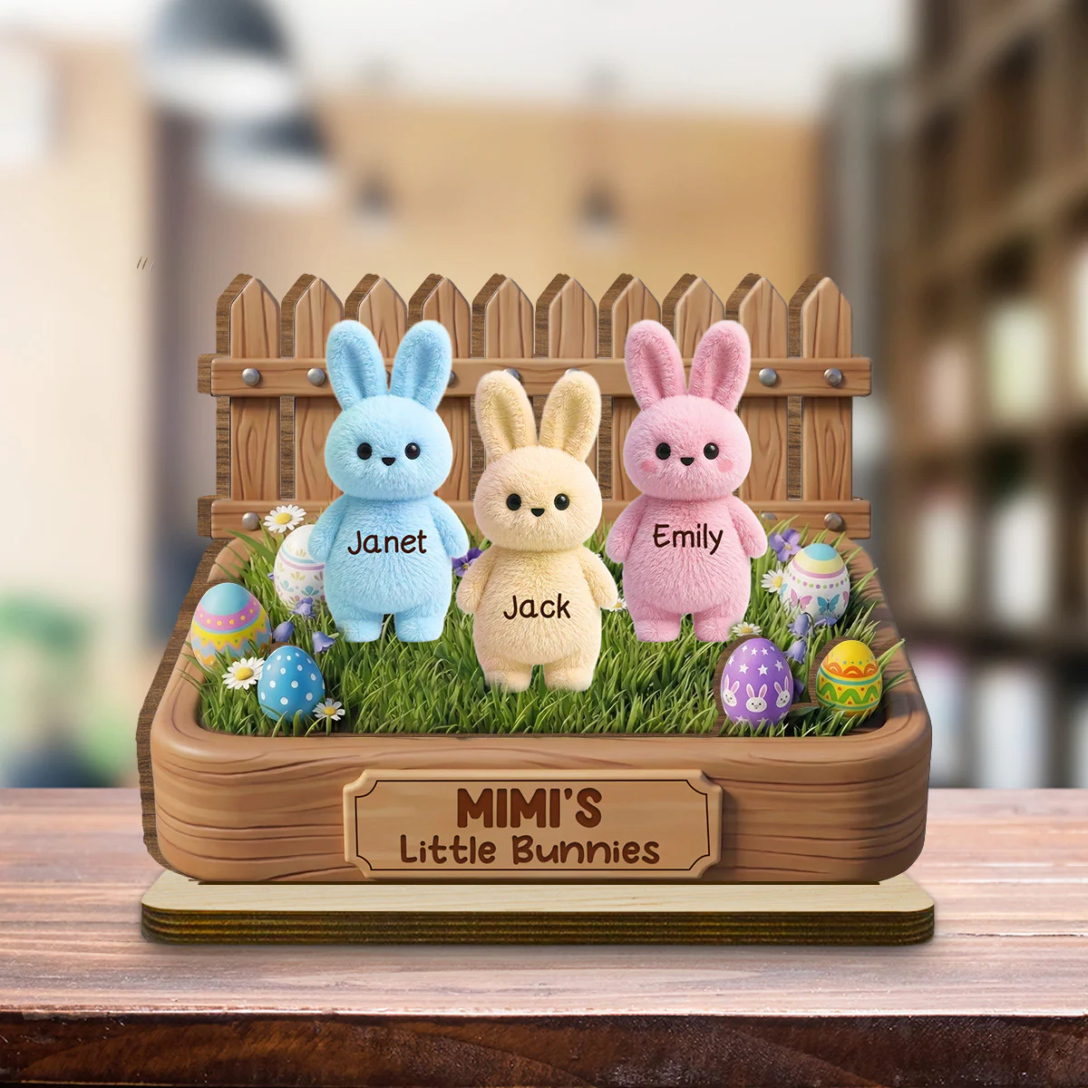 Easter Grandma Little Bunnies - Personalized Custom 2-Layer Wood Plaque With Flat Base - Image 3