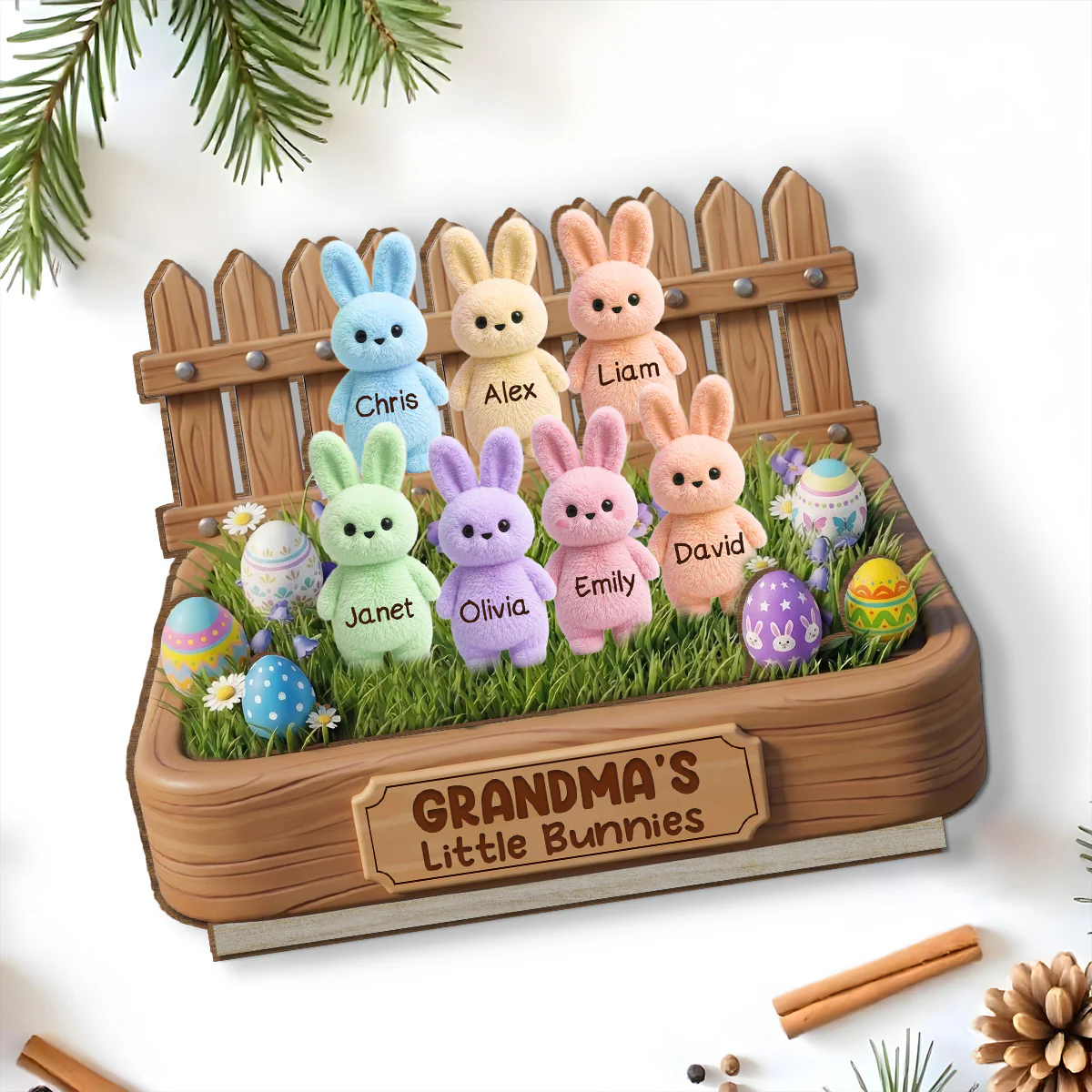 Easter Grandma Little Bunnies - Personalized Custom 2-Layer Wood Plaque With Flat Base - Image 4