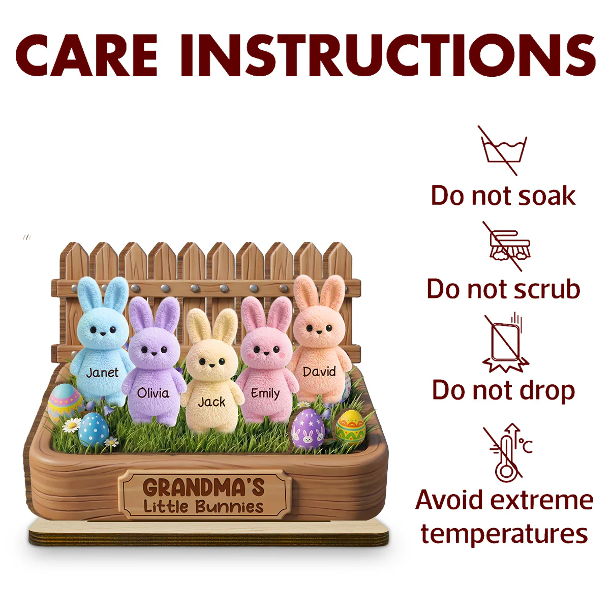 Easter Grandma Little Bunnies - Personalized Custom 2-Layer Wood Plaque With Flat Base - Image 5