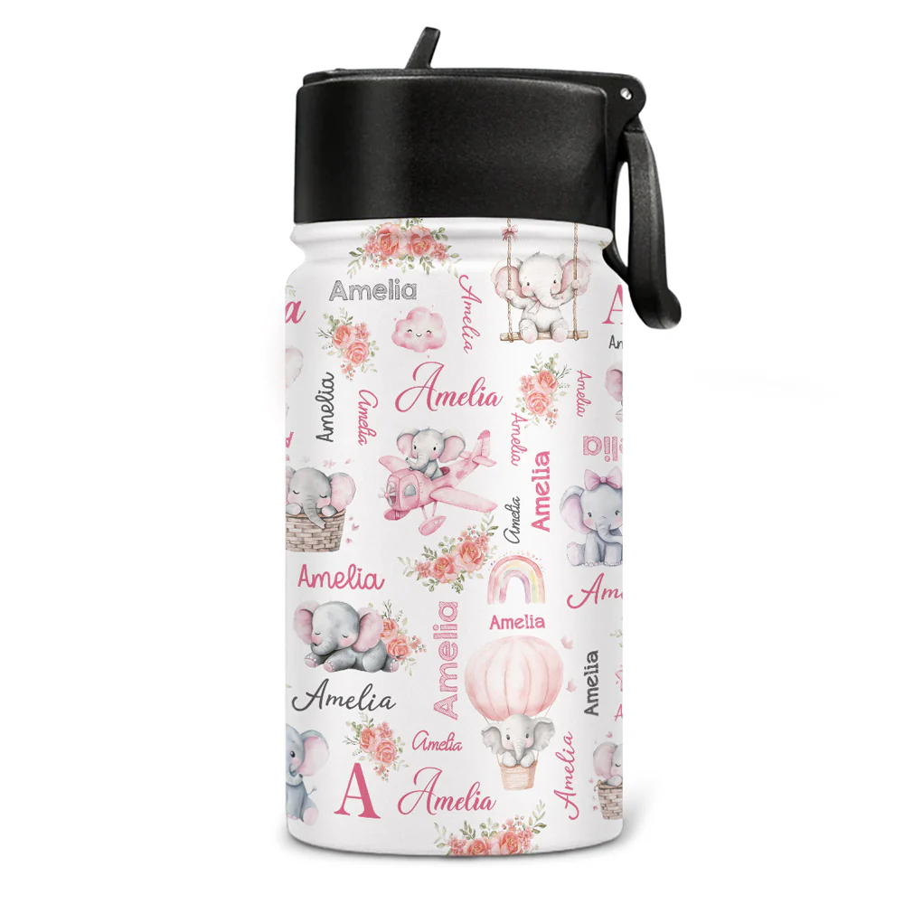 Elephant Love - Personalized Custom Kids Water Bottle