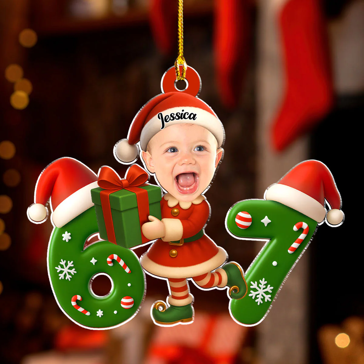 Elf Six Seven - Personalized Custom Acrylic Ornament - Image 2