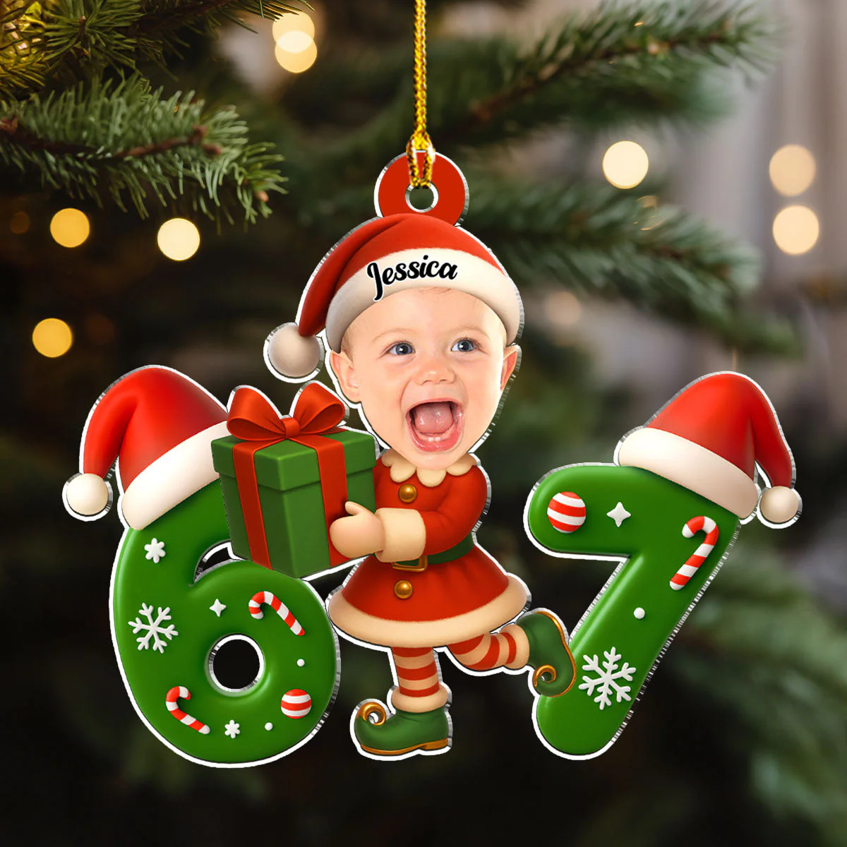 Elf Six Seven - Personalized Custom Acrylic Ornament - Image 3