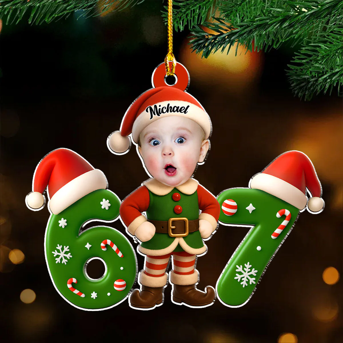 Elf Six Seven - Personalized Custom Acrylic Ornament - Image 4
