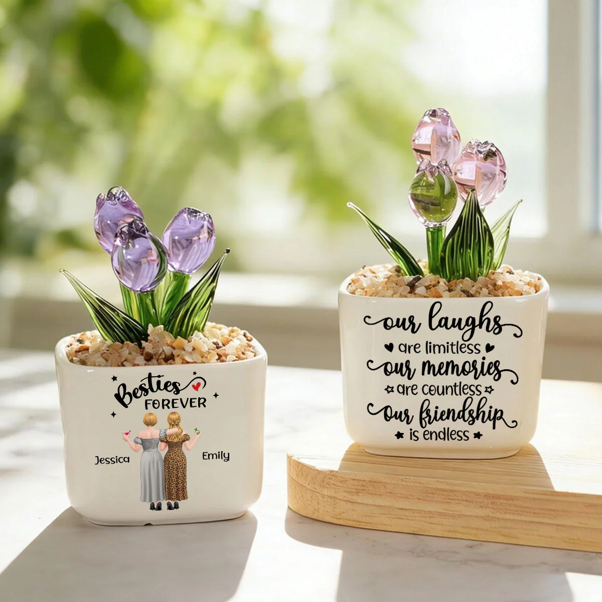 Endless Friendship - Personalized Custom Glass Everlasting Tulips - Image 2