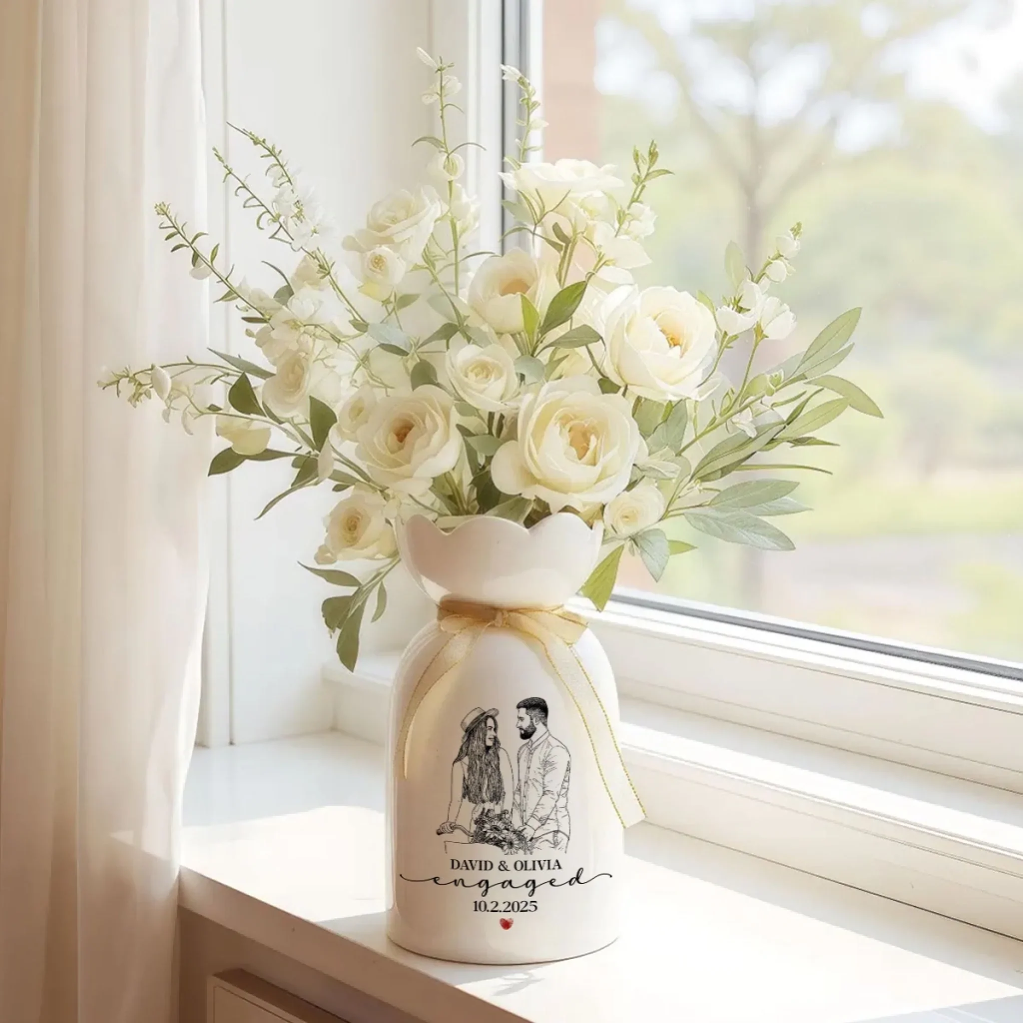 Engaged Gift - Personalized Custom Ribbon Tie Flower Vase - Image 4